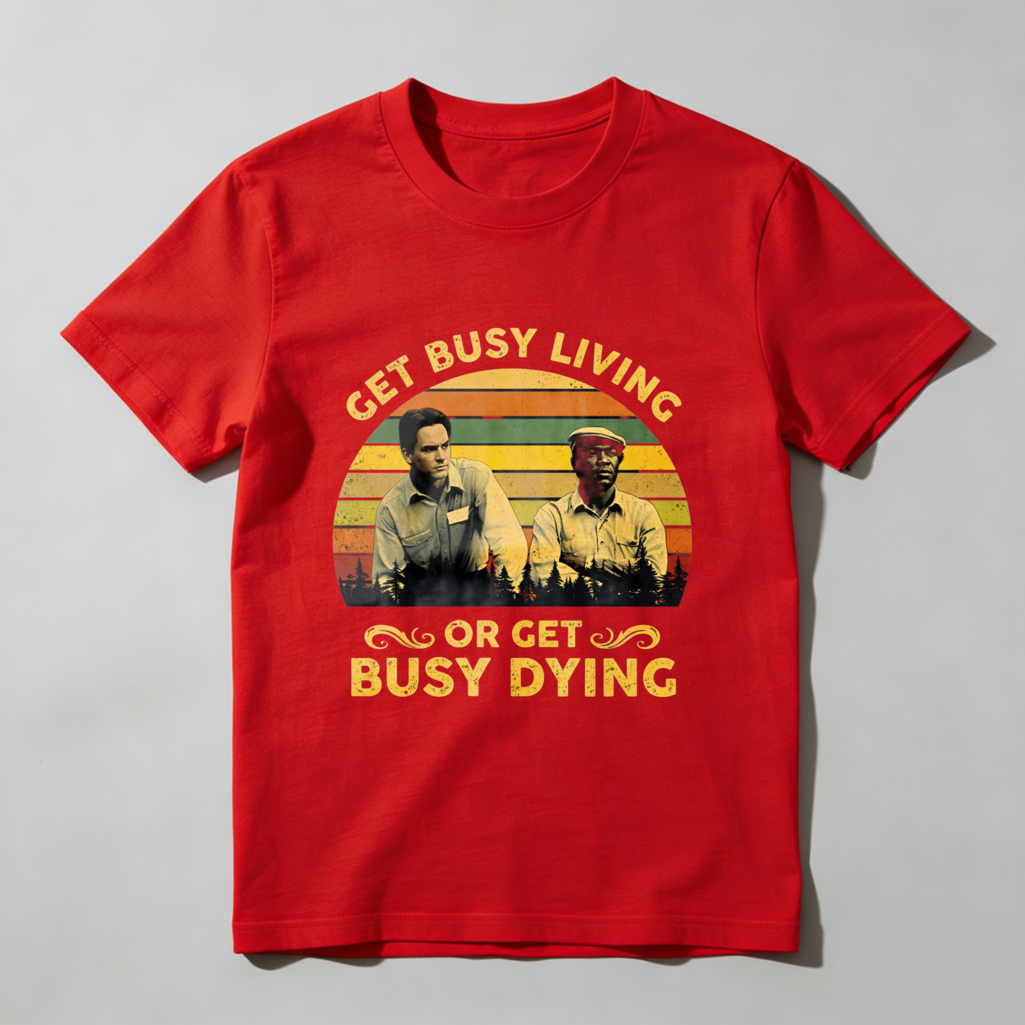 TEECURENT Get Busy Living Or Get Busy Dying T-Shirt With Vintage Design And Movie Characters Inspired Graphic For Men And Women