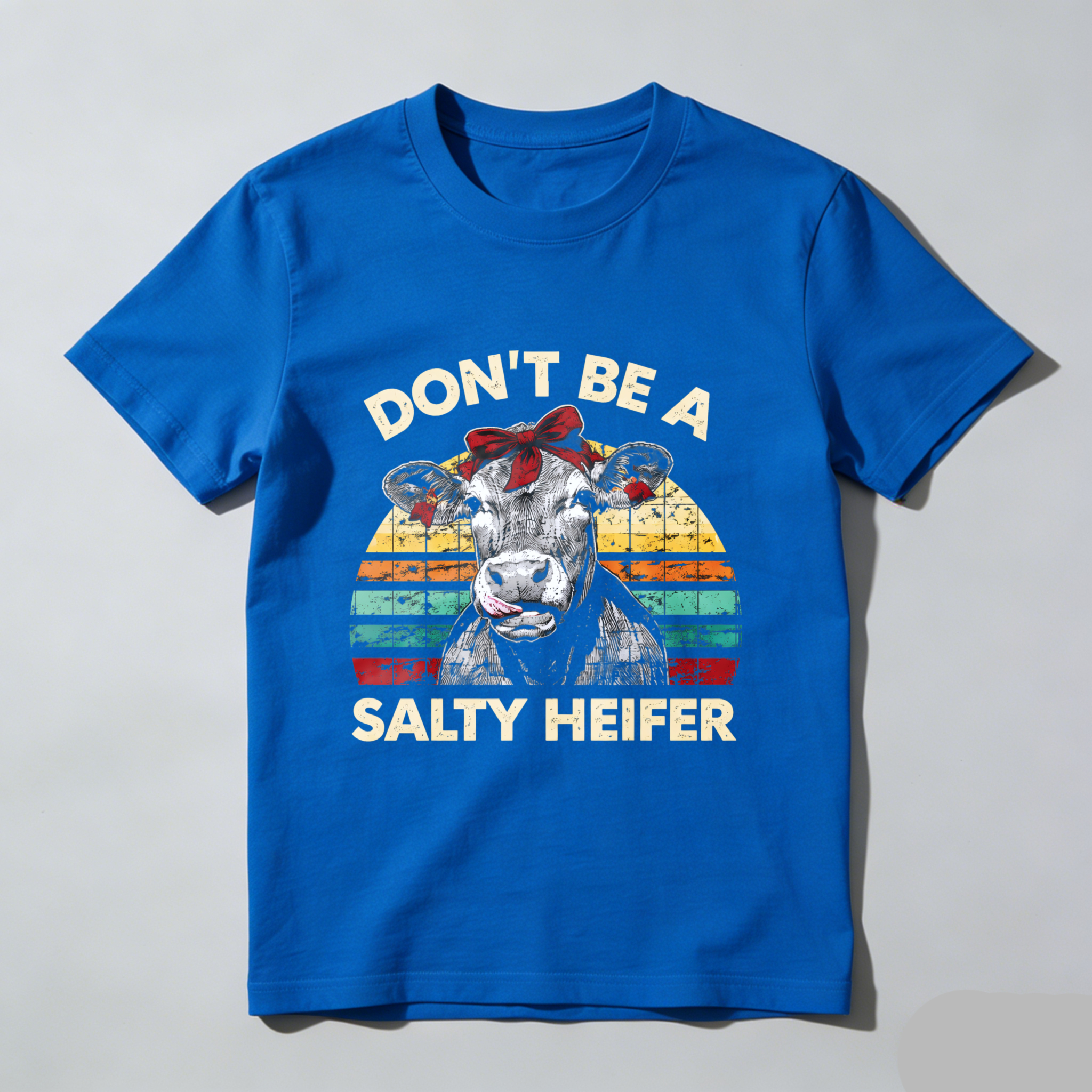 TEECURENT Dont Be A Salty Heifer Vintage Cow Graphic T-Shirt Funny Farm Animal Humor Shirt WOMEN