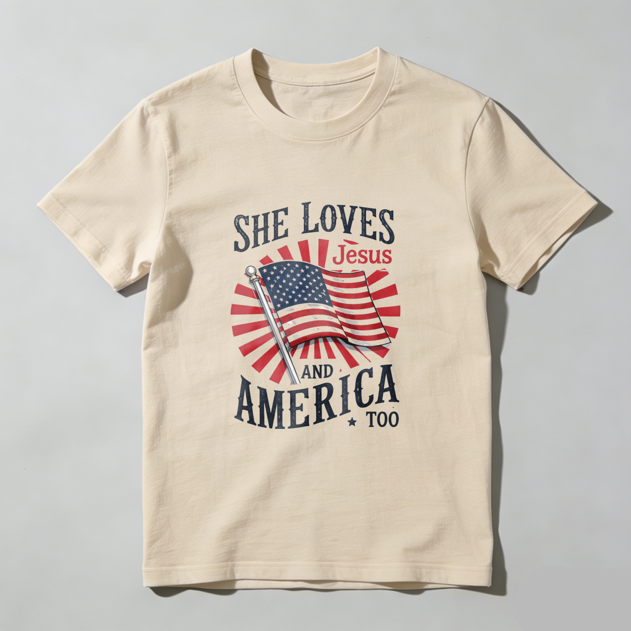 TEECURENT She Loves Jesus And America Too Patriotic Christian T Shirt For Women American Flag Design Black Cotton Top WOMEN