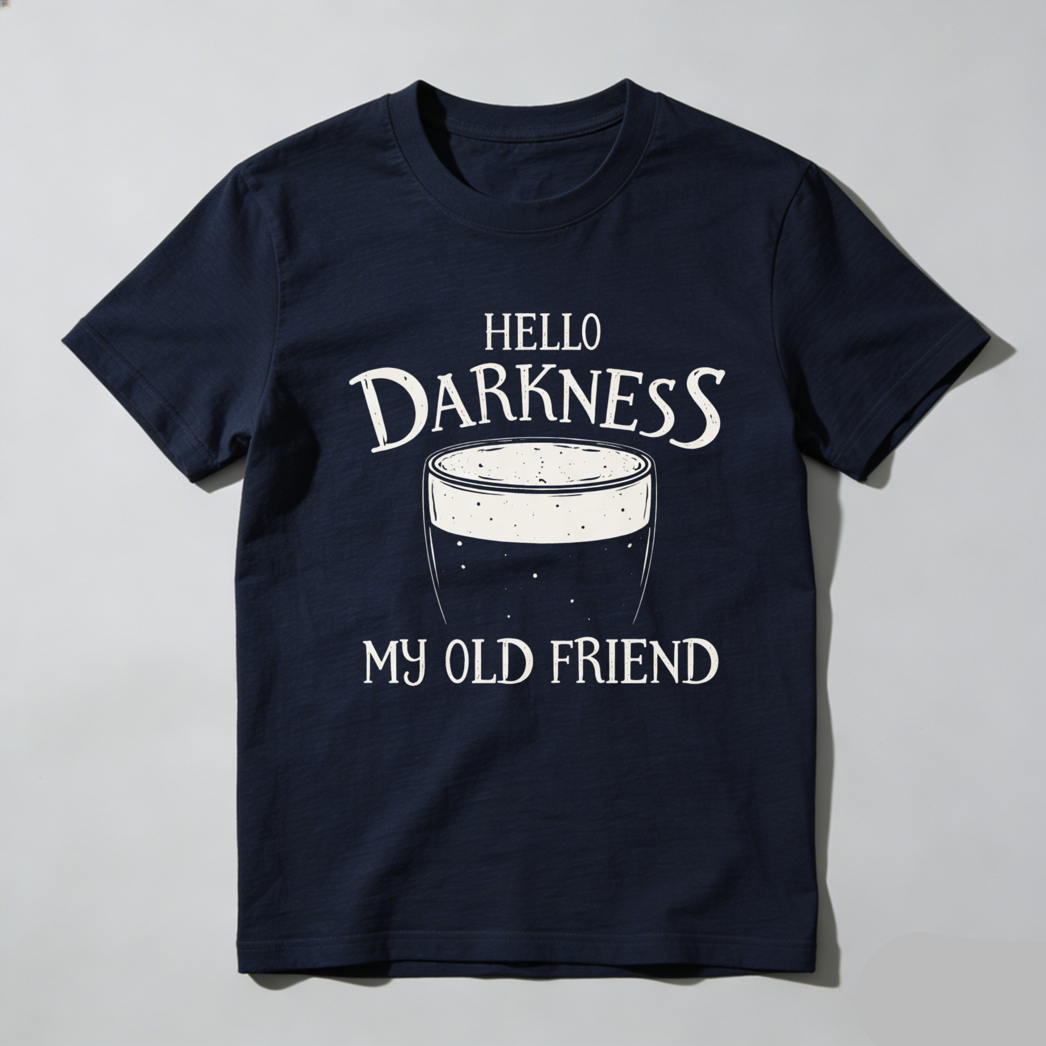 TEECURENTHello Darkness My Old Friend Beer Glass T-Shirt Black Men Women Casual Graphic Tee Shirt Unisex Top Fun Drink Themed Apparel-TeeCurent