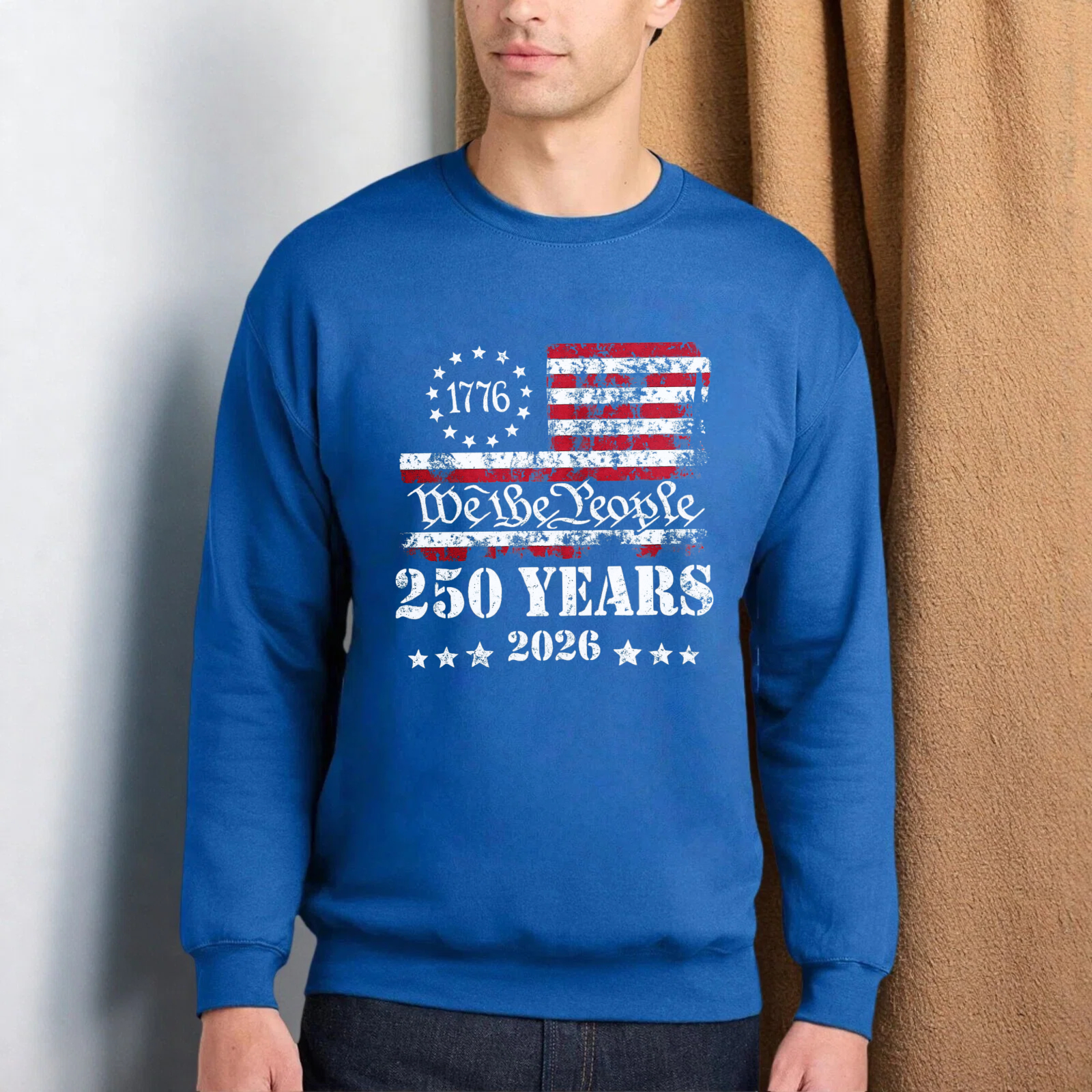 American Flag 1776 We The People 250 Years 2026 Independence Day Sweatshirt Black Crewneck Pullover Unisex Casual Top