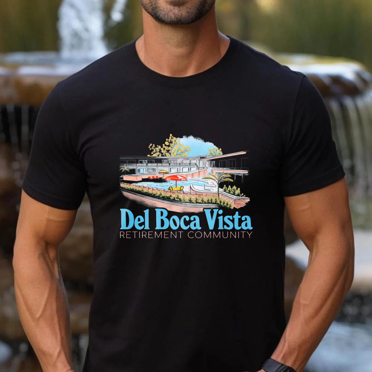 TEECURENT Del Boca Vista Retirement Community T Shirt Men Women Casual Wear Graphic Tee Summer Pool Resort Lifestyle Apparel