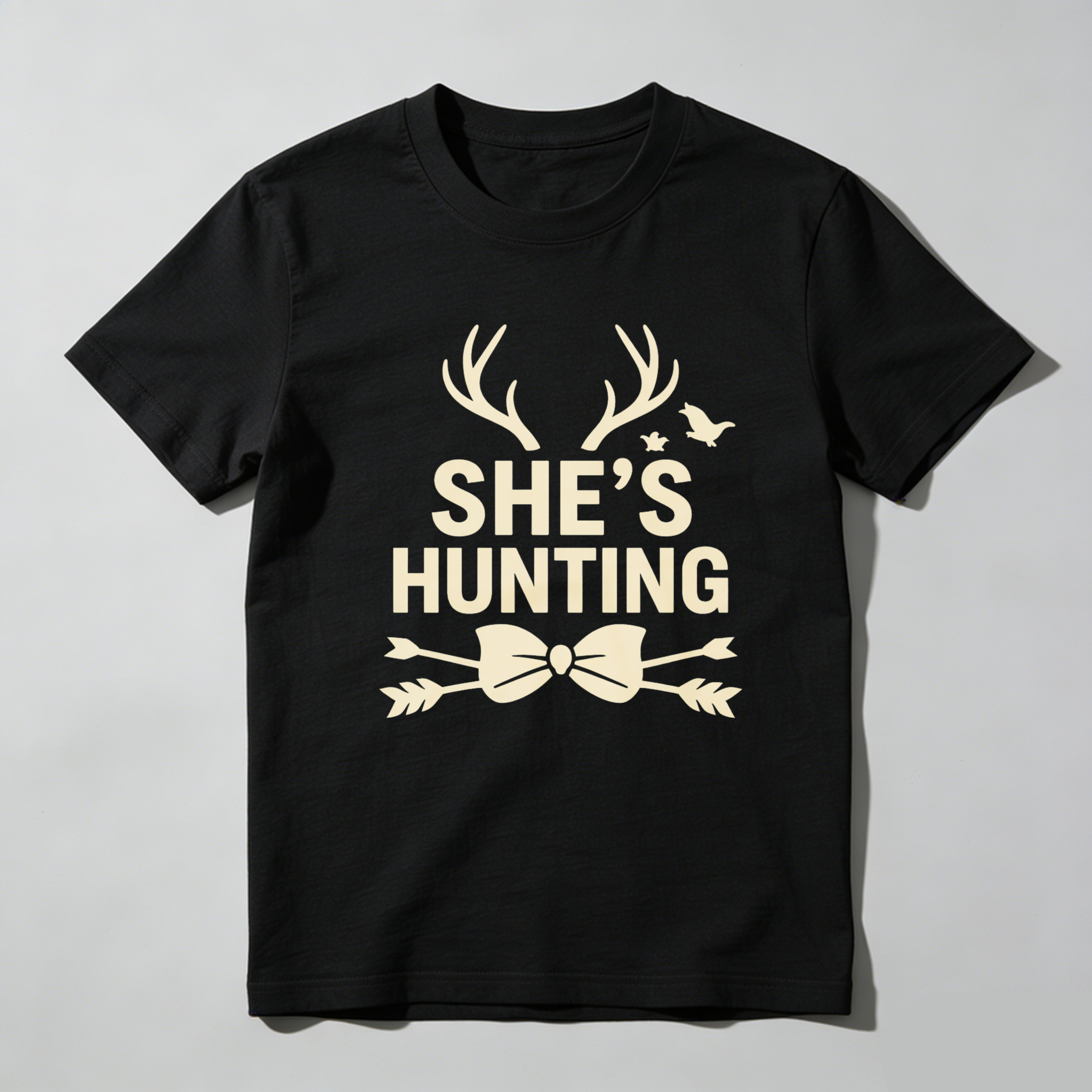TEECURENT She's Hunting Deer Antlers Bow And Arrow Women's T-Shirt Outdoor Adventure Gift For Hunters-TeeCurent