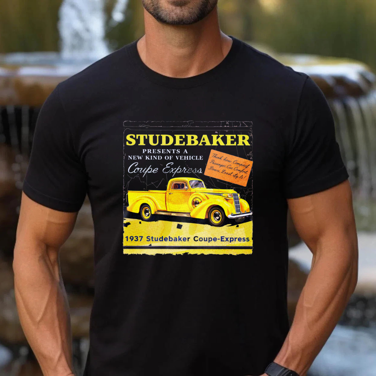 Studebaker 1937 Coupe Express Vintage Car Advertisement T-Shirt Classic Automotive Design Men's Black Shirt