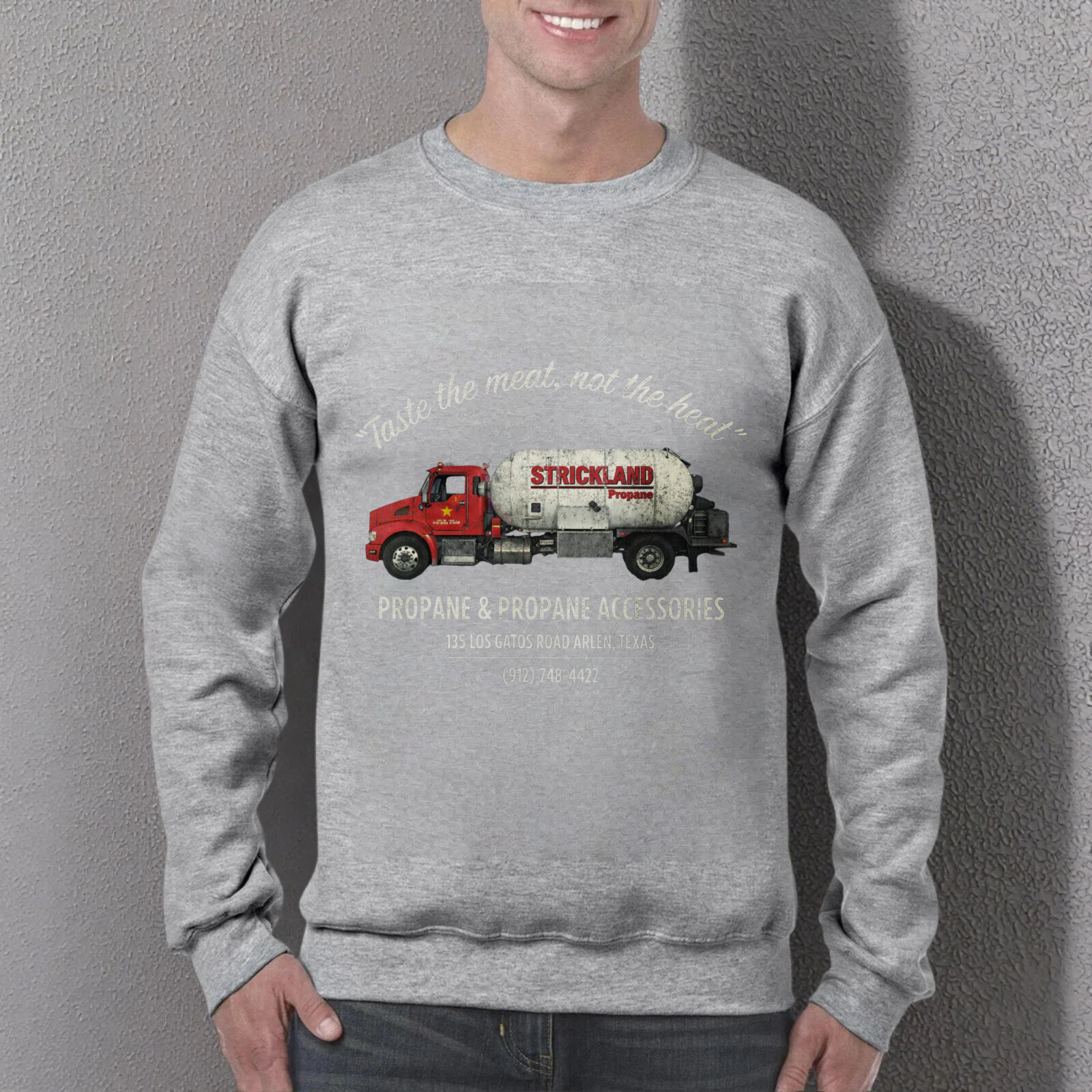 TEECURENT Stockland Propane And Accessories Sweatshirt With Truck Graphic And Texas Address For Grilling Enthusiasts