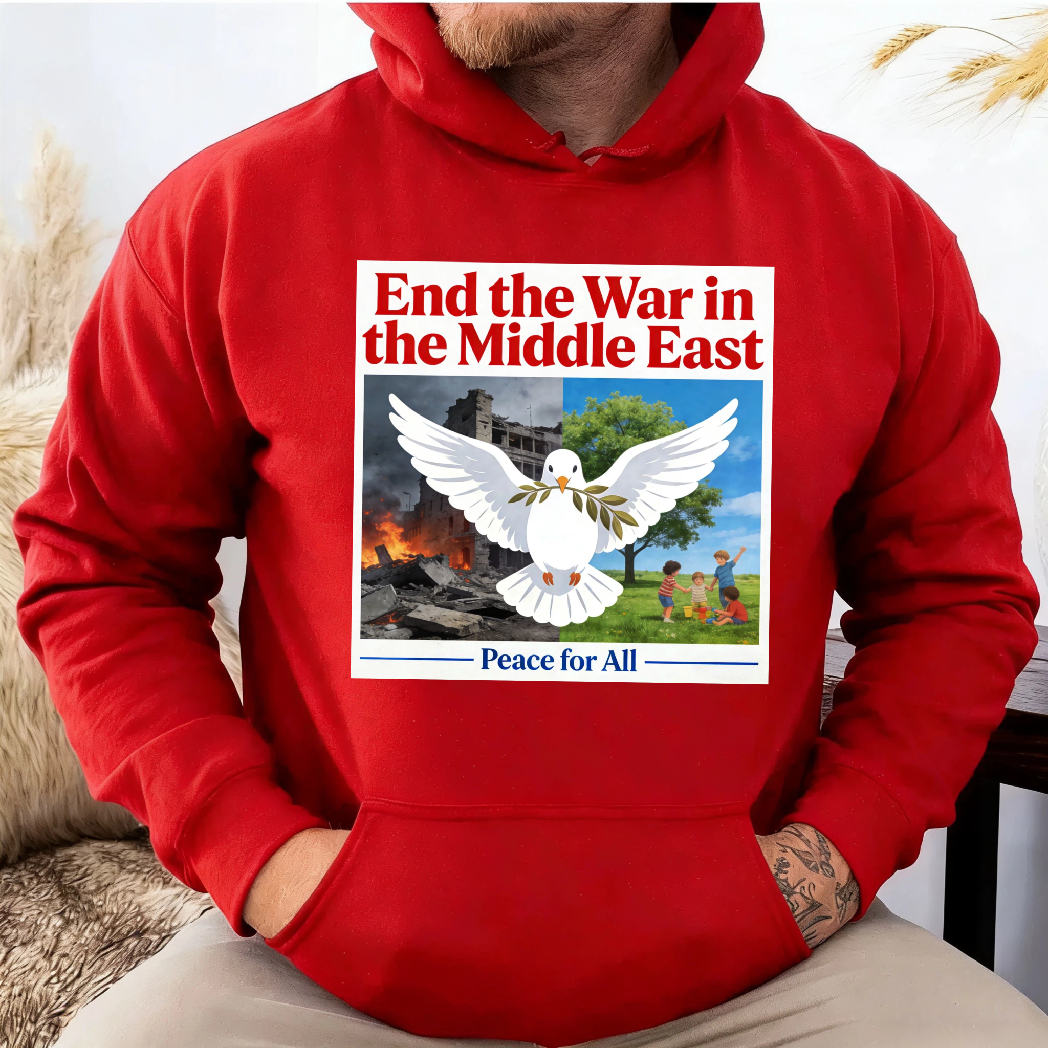 TEECURENT End The War In The Middle East Peace For All Hoodie With Dove And Olive Branch Design For Peace Advocates And Humanitarian Supporters