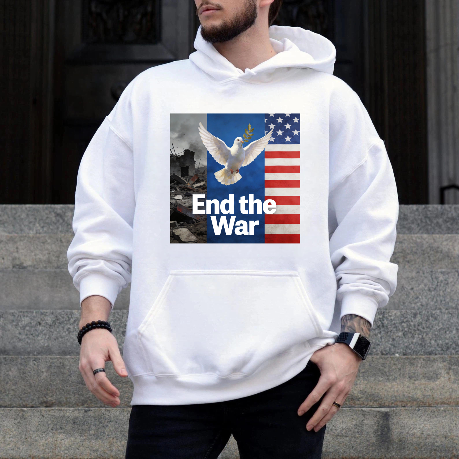 TEECURENT End The War Peace Dove American Flag Hoodie Anti War Message Sweatshirt For Men And Women