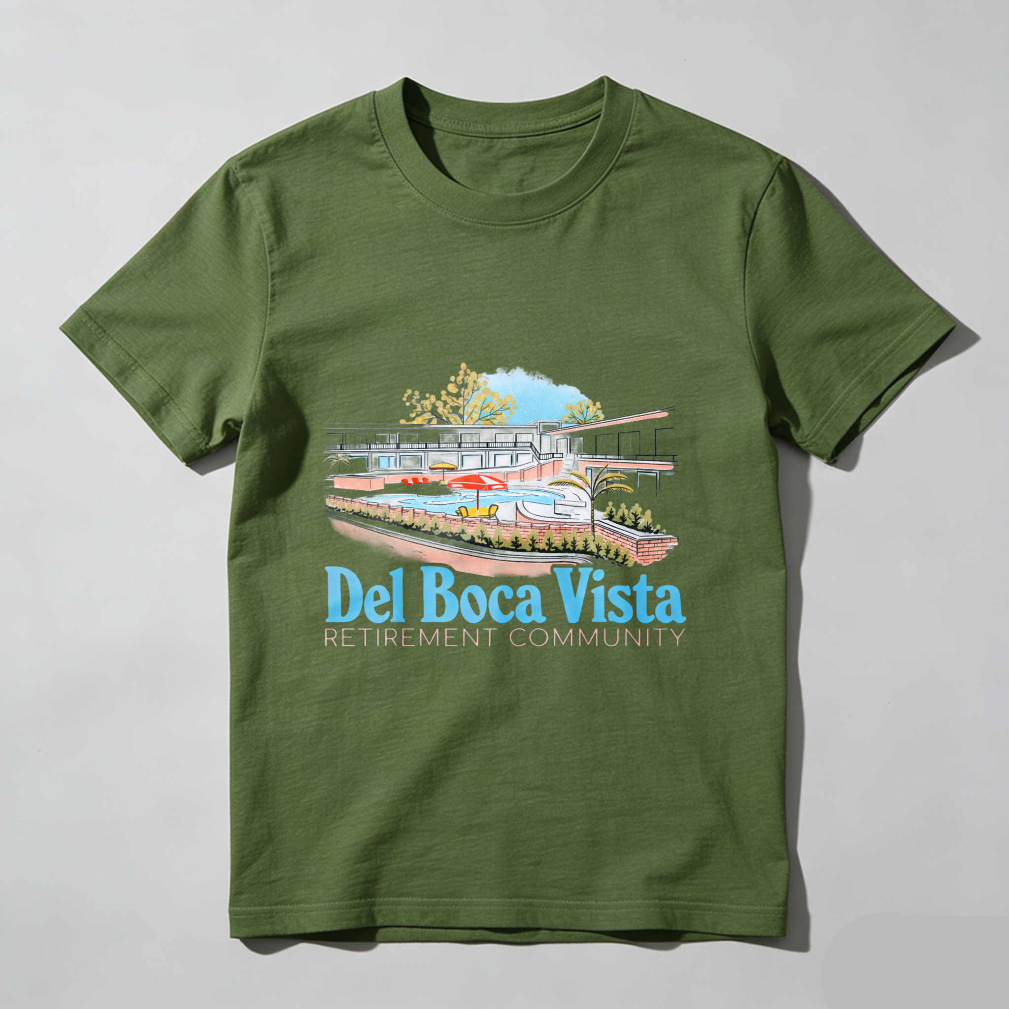 TEECURENT Del Boca Vista Retirement Community T Shirt Men Women Casual Wear Graphic Tee Summer Pool Resort Lifestyle Apparel