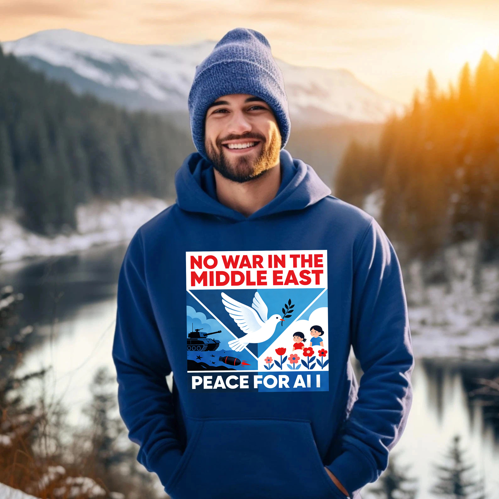 TEECURENT No War In The Middle East Peace For All Hoodie Black Sweatshirt With Graphic Design And Message For Peace Awareness And Social Statement
