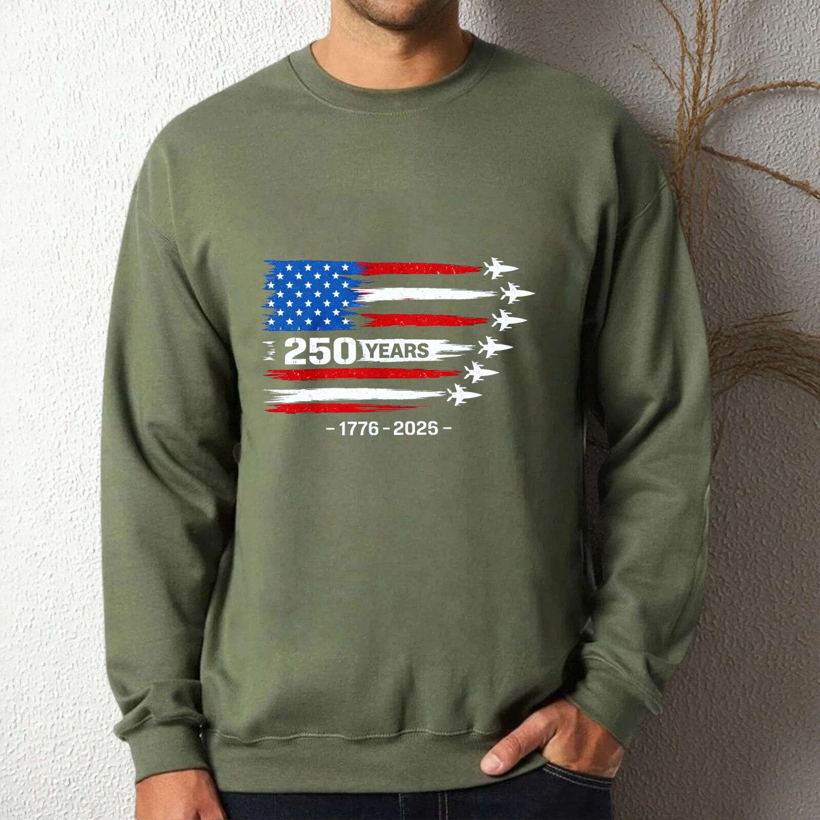 American Flag 250 Years Independence Day 1776 2025 Celebration Sweatshirt Black Unisex Crewneck Pullover Long Sleeve Casual Top