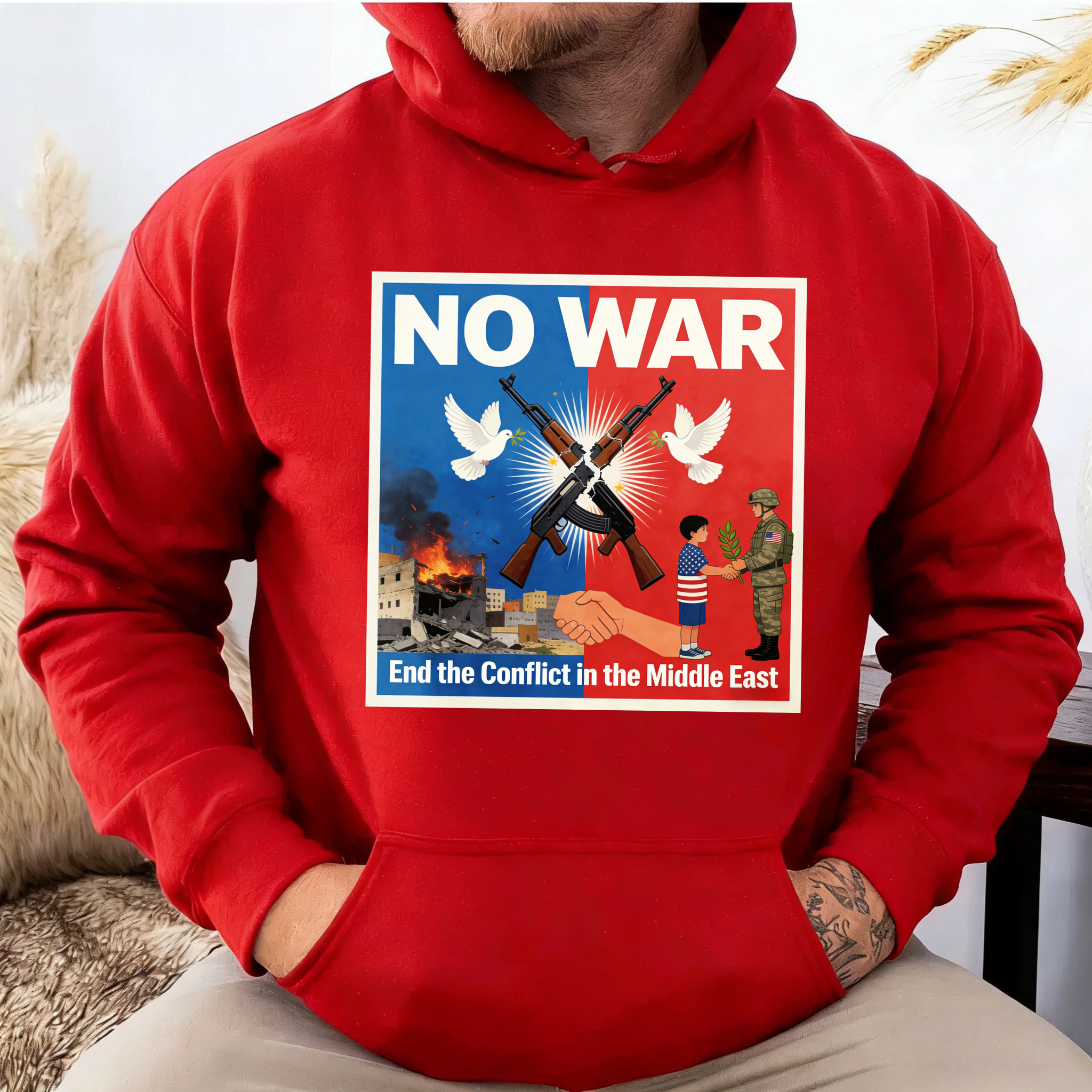 TEECURENT No War End The Conflict In The Middle East Peace Protest Hoodie For Men And Women Anti War Statement Sweatshirt With Graphic Design
