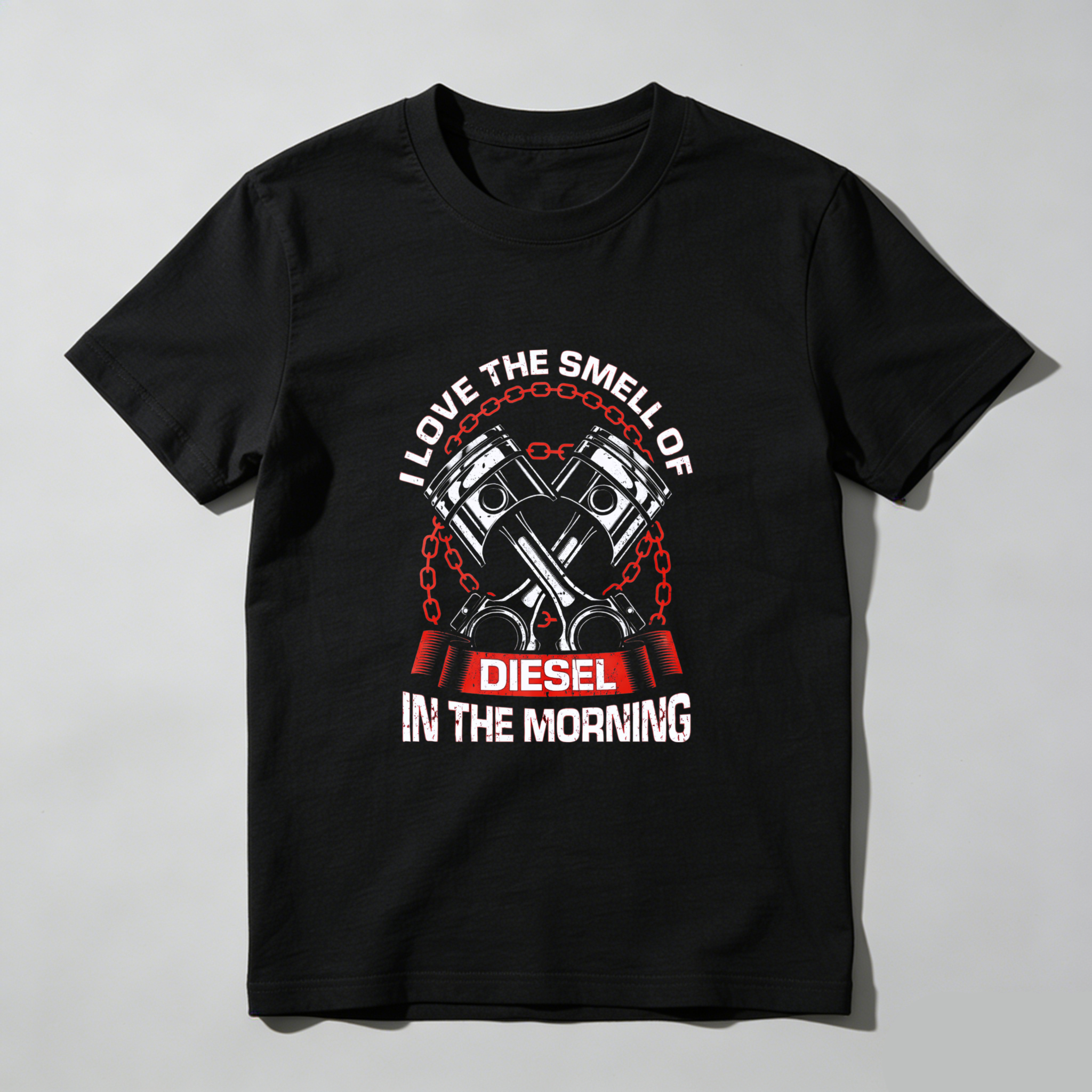 I Love The Smell Of Diesel In The Morning T-Shirt For Men Diesel Engine Piston Design Black Tee Shirt Automotive Gift For Truck Drivers And Mechanics
