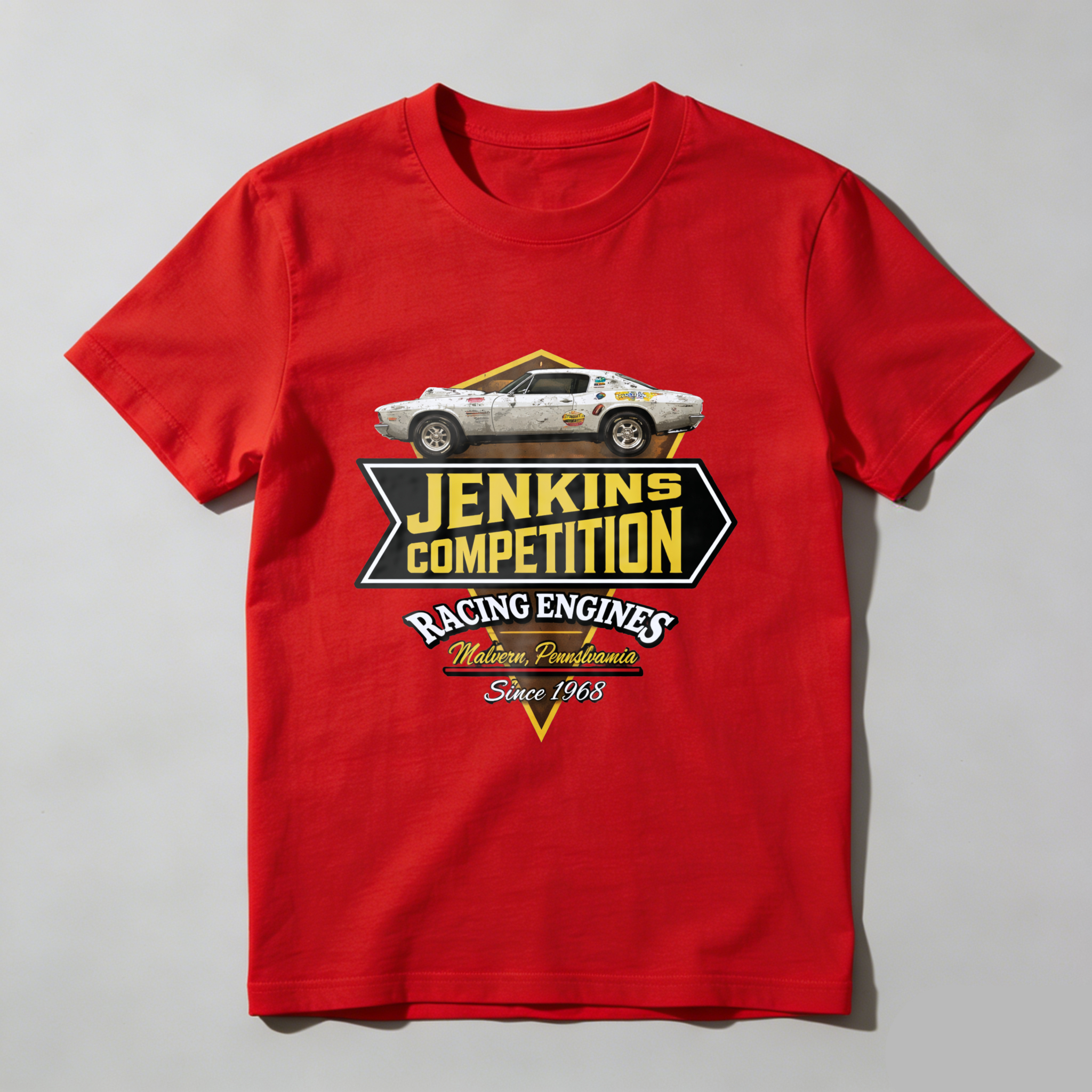 Jenkins Competition Racing Engines Classic Car T Shirt Since 1968 Made In Malvern Pennsylvania