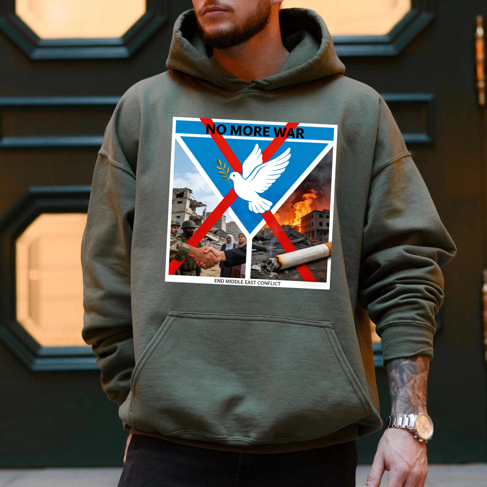 TEECURENT No More War End Middle East Conflict Peace Dove Hoodie For Peace Activists And Anti War Supporters