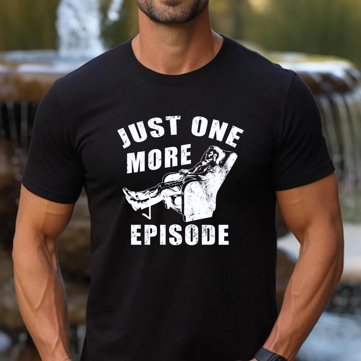 TEECURENT Just One More Episode T-Shirt With Couch And Remote Design For TV Show Fans