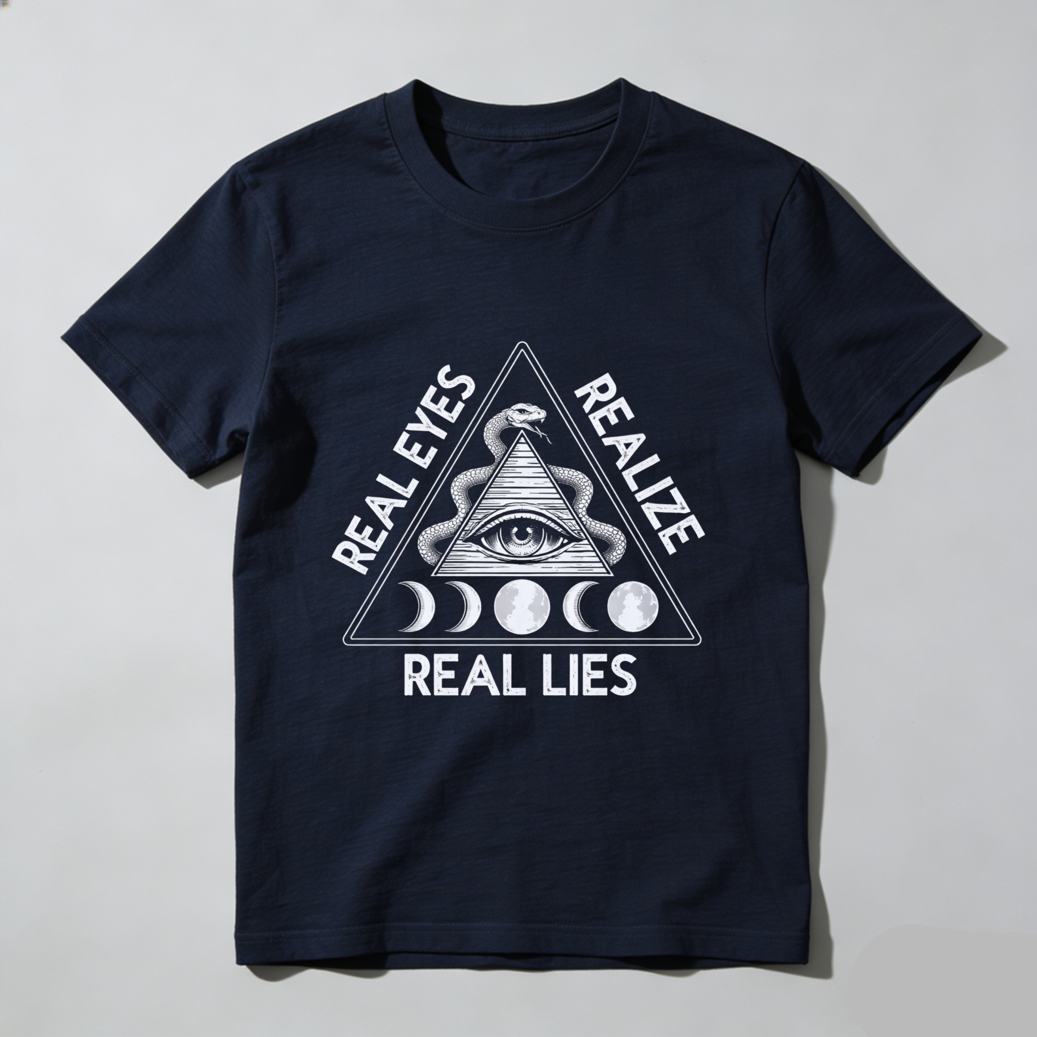 TEECURENT  Real Eyes Realize Real Lies Pyramid Eye Moon Phases TEECURENT