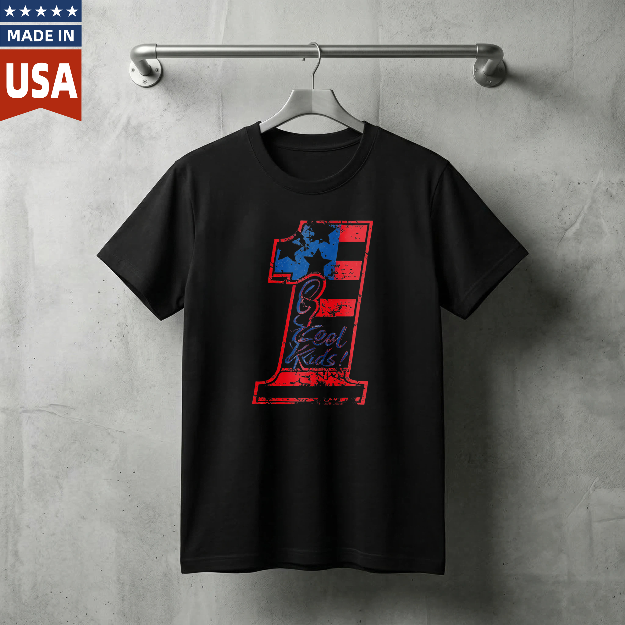 Cool Kids Number One American Flag Design T Shirt Made In Usa