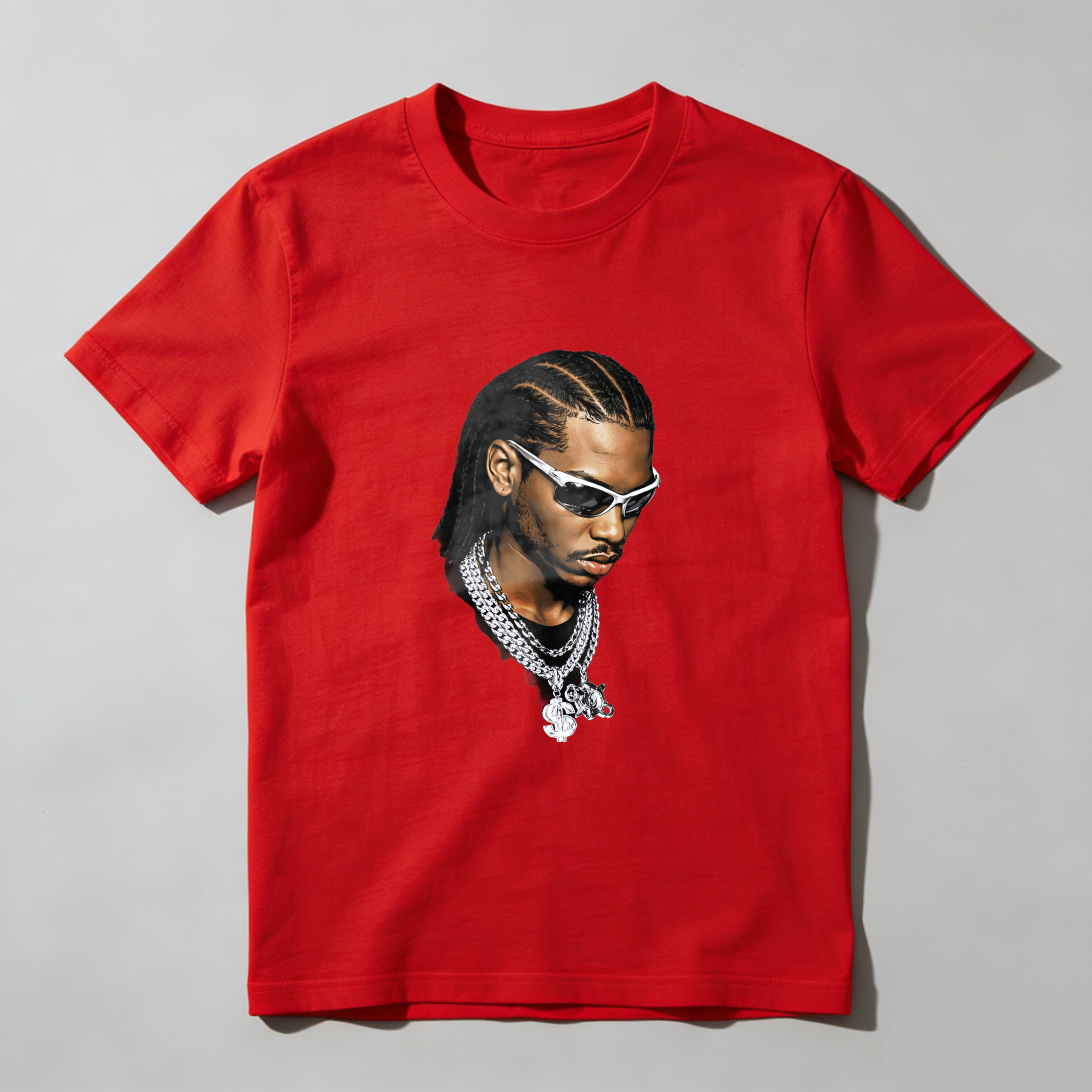 TEECURENT T Shirt Black With Portrait Of Man Wearing Sunglasses And Chain Necklace Streetwear Style Graphic Design