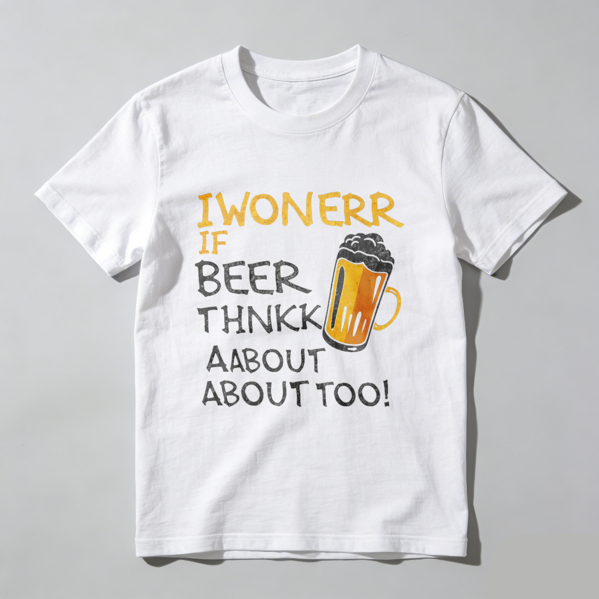 TEECURENT I Wonerr If Beer Thnkk About About Too Funny Beer Lover T Shirt Humorous Drinking Quote Graphic Tee For Men And Women WOMEN