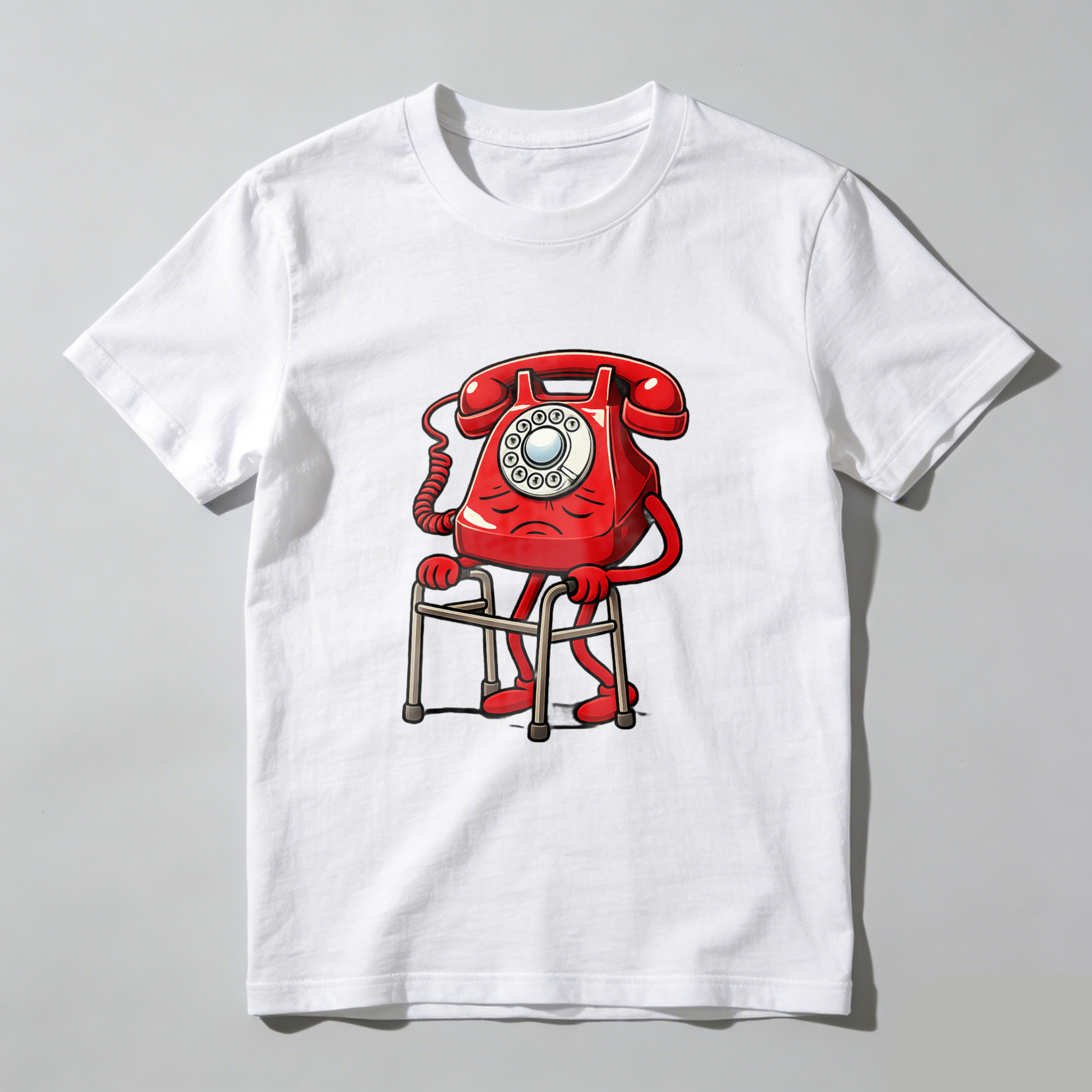 Red Vintage Telephone With Crutches T-Shirt Made In Usa