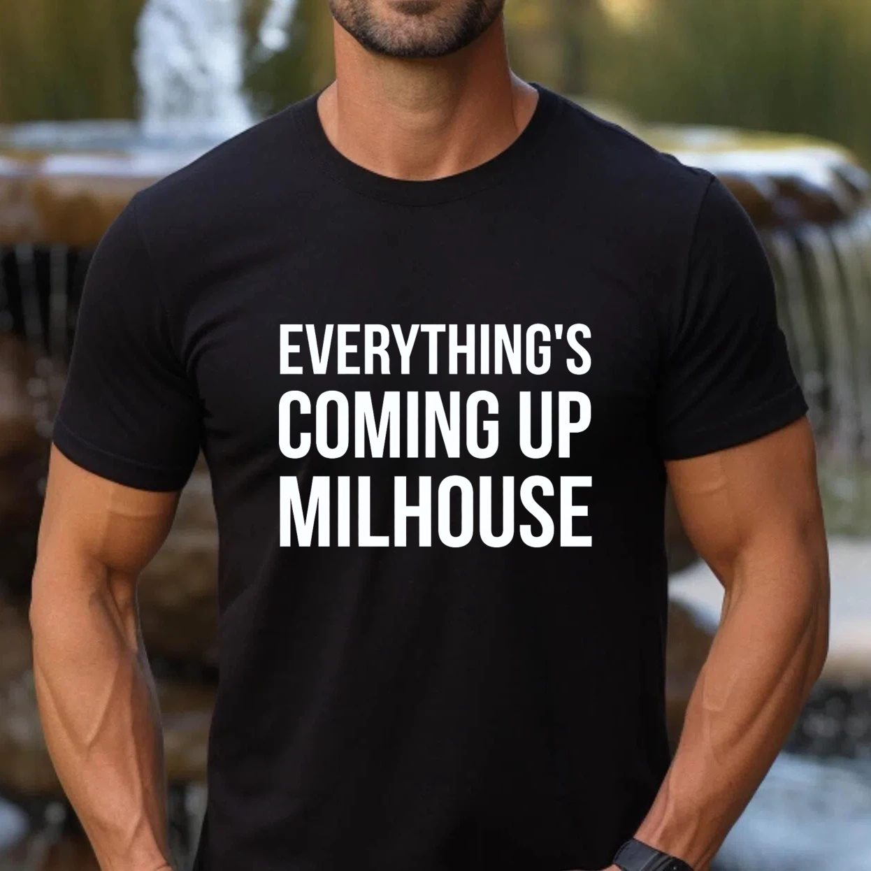 TEECURENT Everything's Coming Up Milhouse T Shirt Simpsons Quote Black Cotton Men Women Unisex Casual Wear