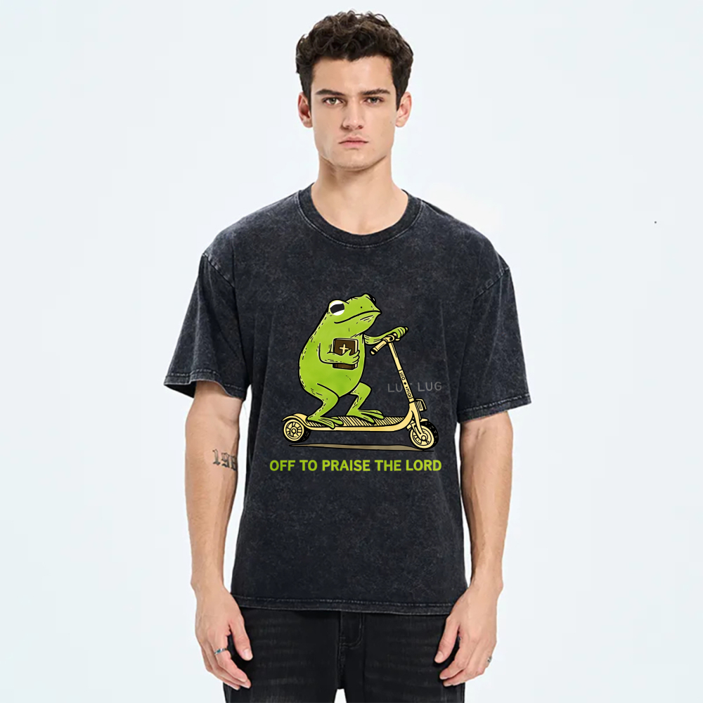 Frog Riding Scooter With Bible And Text tshirt 100% cotton