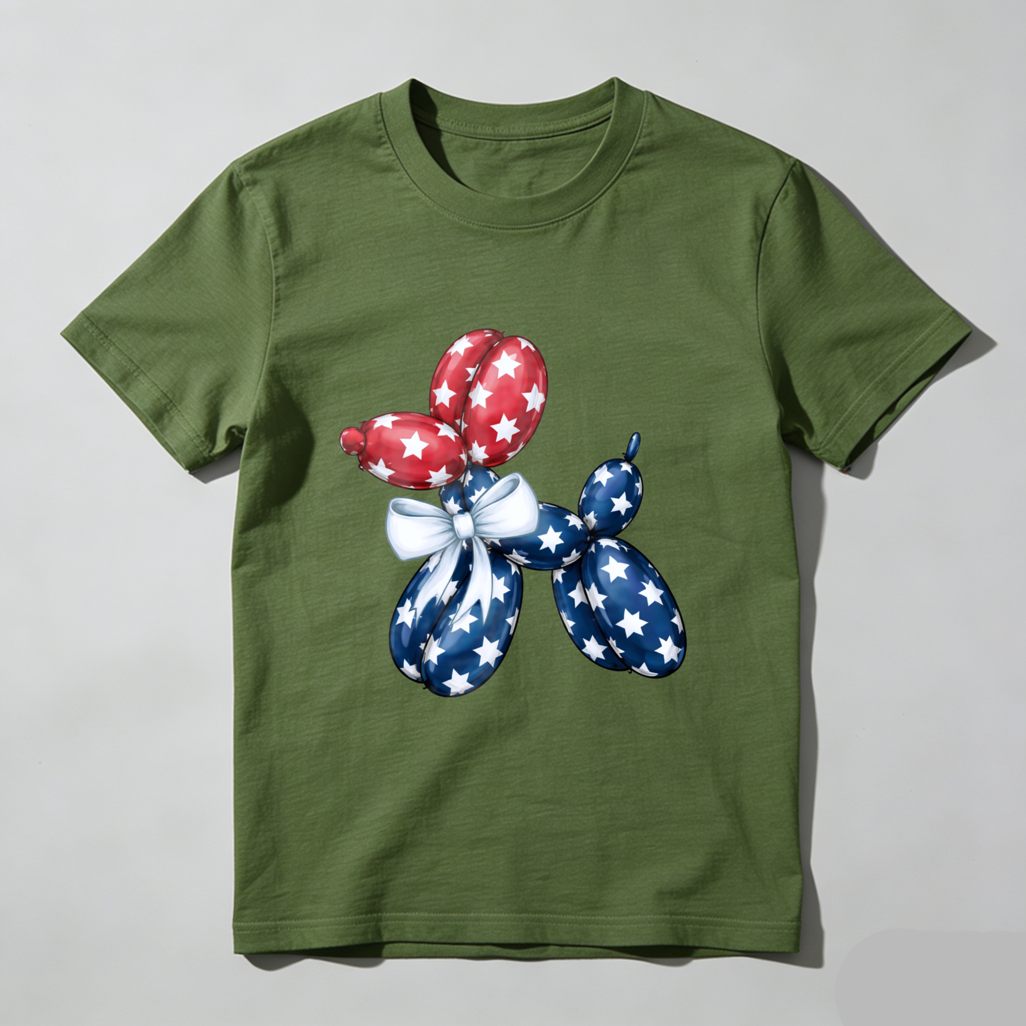 TEECURENT Patriotic Balloon Dog T-Shirt American Flag Design Independence Day Celebration Red White Blue Stars And Stripes Graphic Tee WOMEN