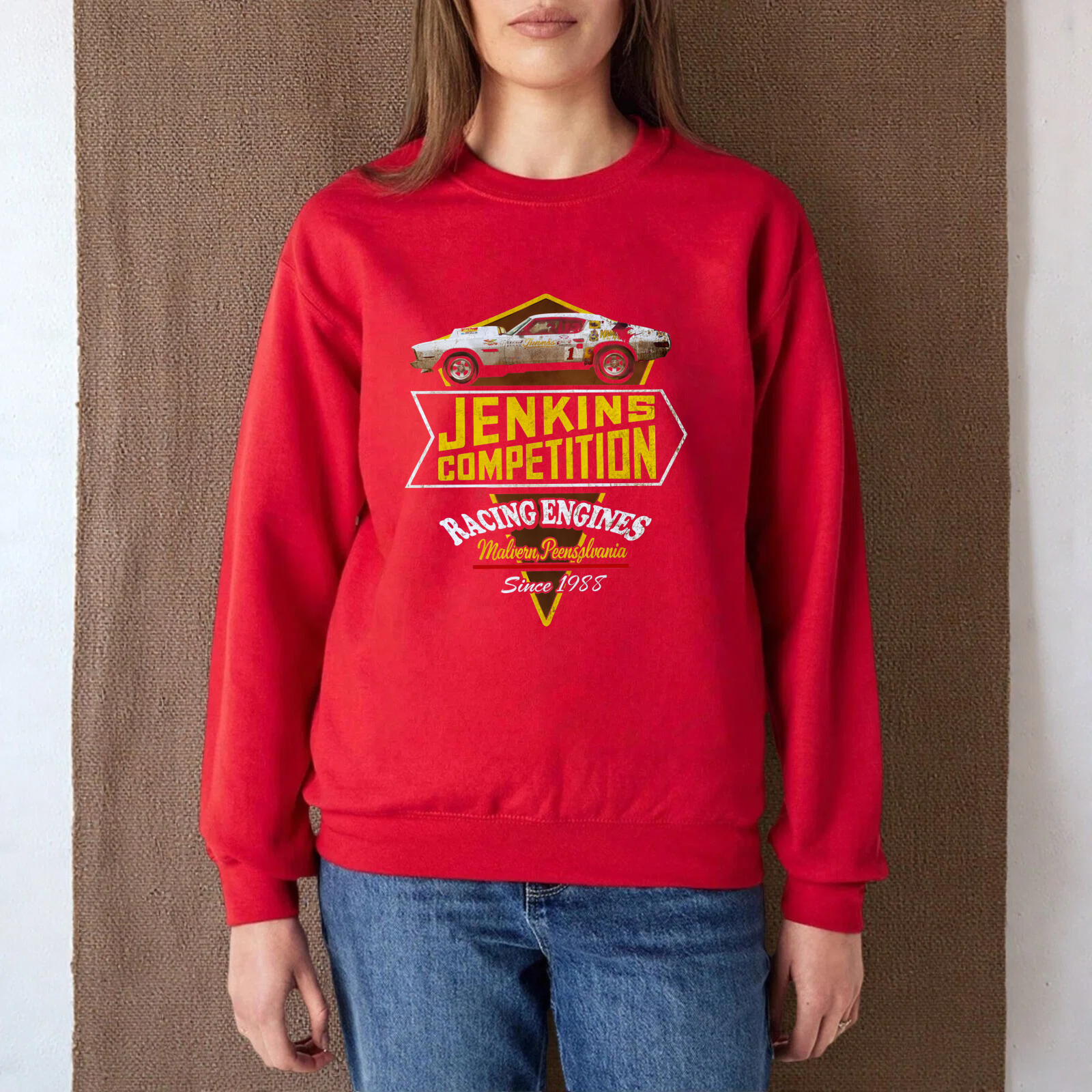 TEECURENT Jenkins Competition Racing Engines Sweatshirt Classic Car Design Since 1955 Black Crewneck Pullover