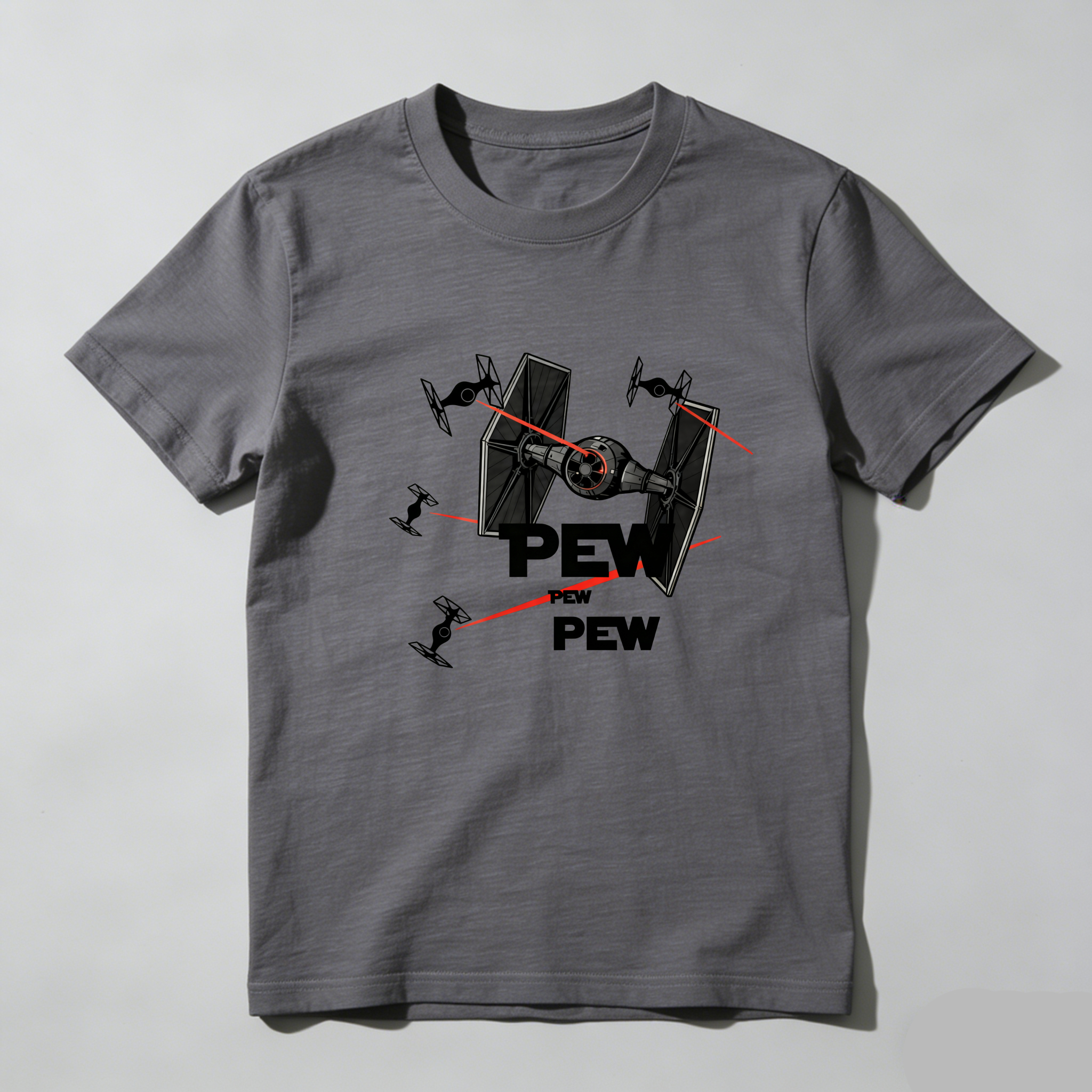 TEECURENT Star Wars Fighter Pew Pew Pure Cotton Short Sleeve T Shirt-TeeCurent