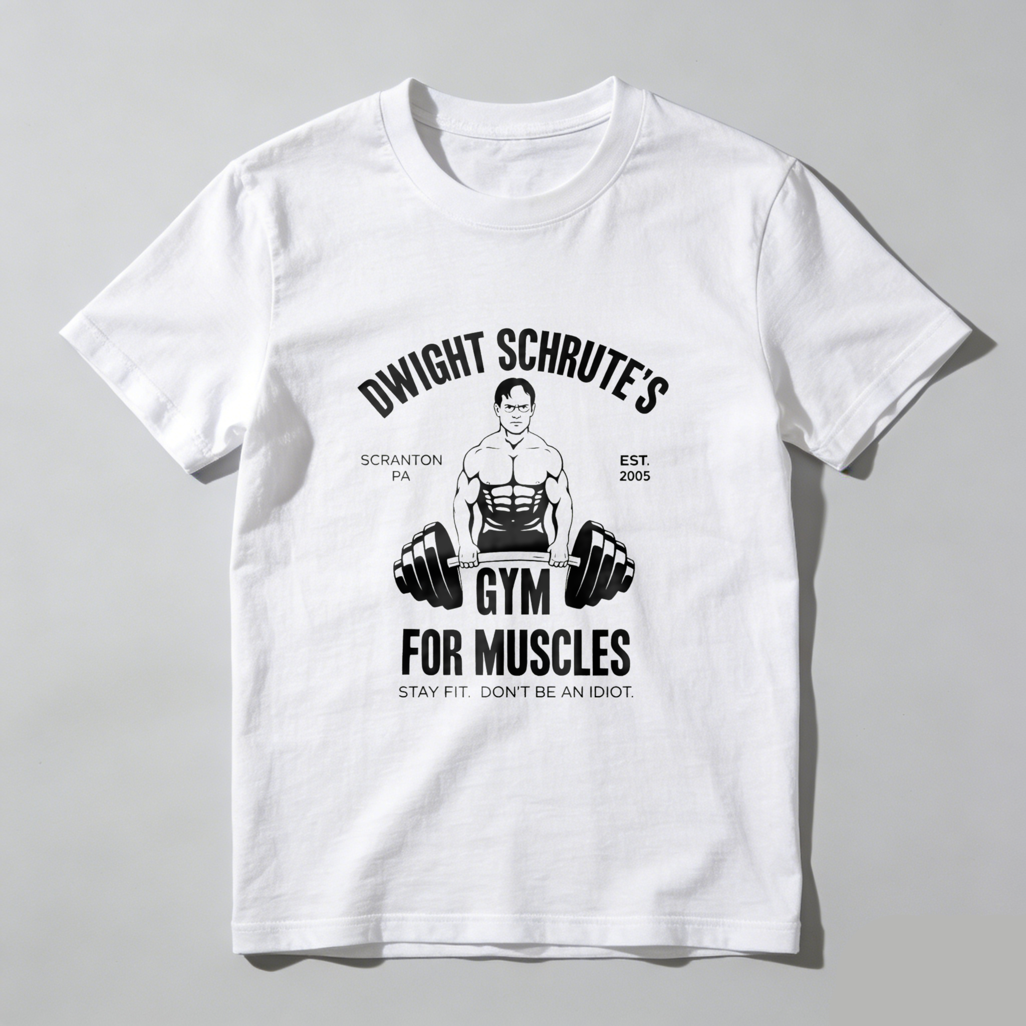 TEECURENT Dwight Schrutes Gym For Muscles T Shirt Scranton Pa Est 2005 Stay Fit Dont Be An Idiot Workout Tee