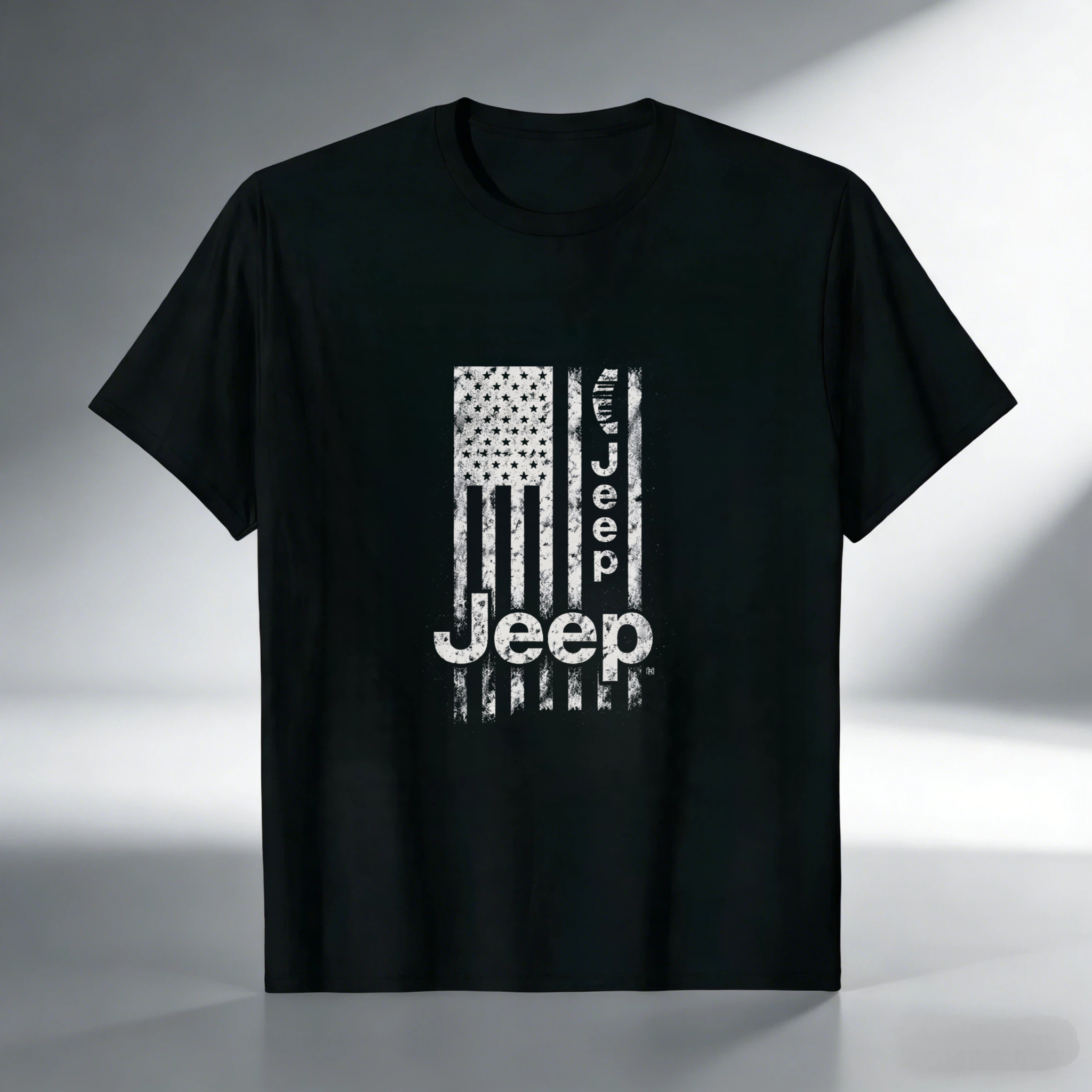 Jeep American Flag T-Shirt Black Men's Casual Graphic Tee With Distressed Usa Design And Jeep Logo For Outdoor Adventure Enthusiasts
