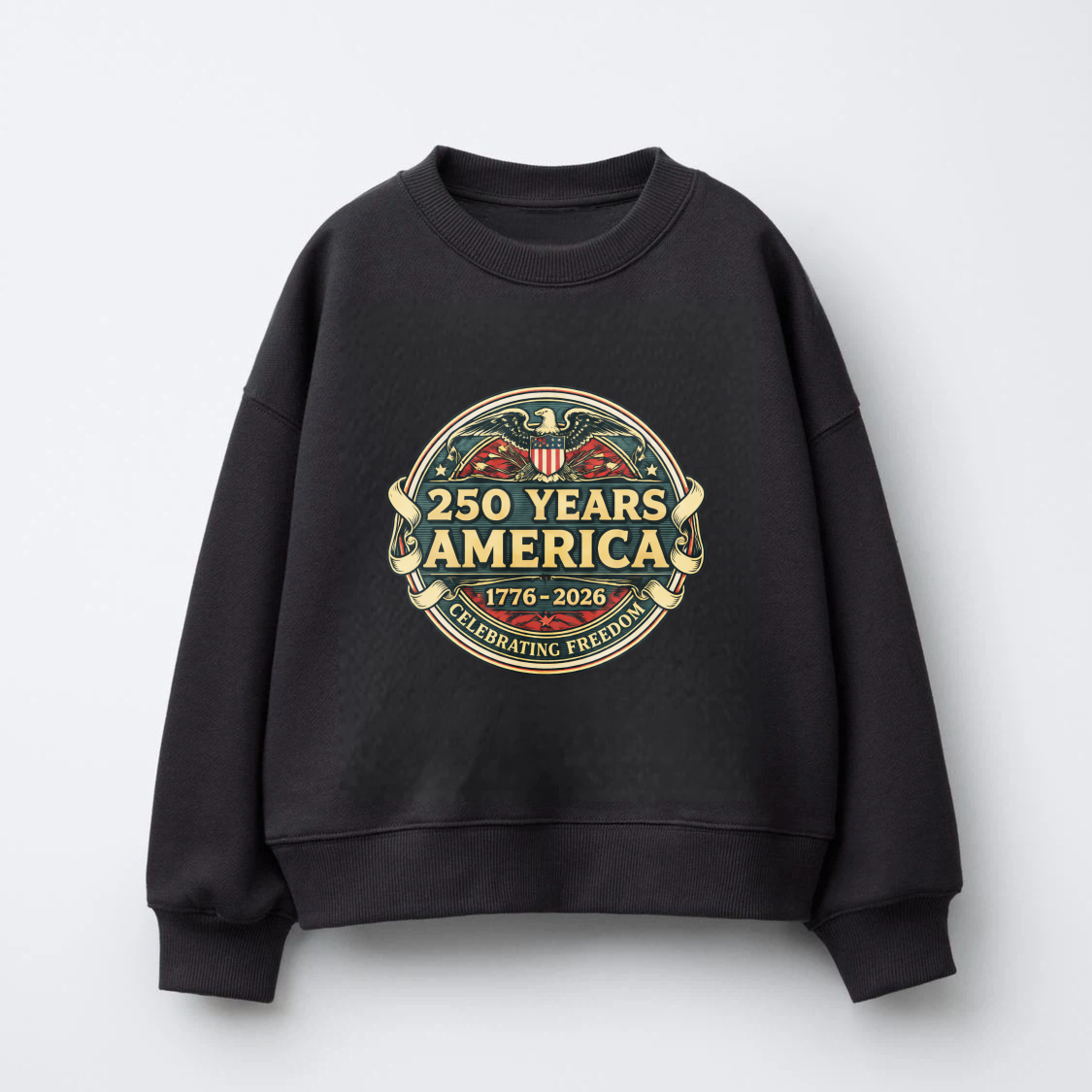 250 Years America 1776 2026 Celebrating Freedom Vintage Eagle Design Sweatshirt Black Unisex Crewneck Pullover Long Sleeve Casual Top
