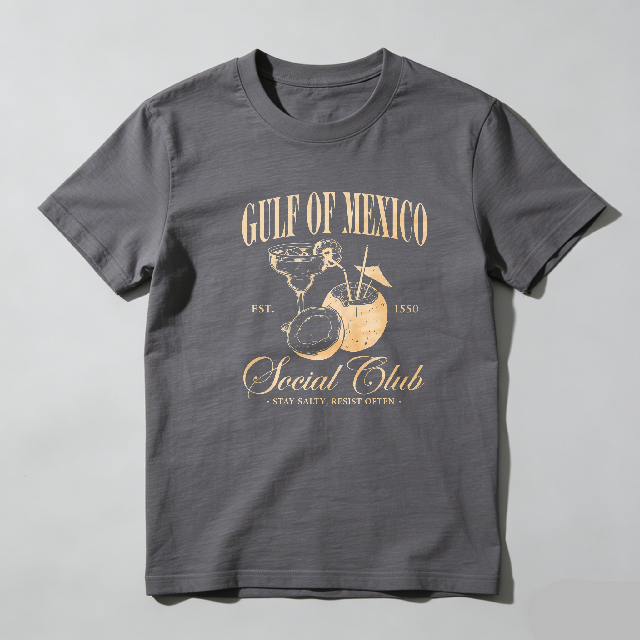 TEECURENT Gulf Of Mexico Social Club   Pure Cotton Short Sleeve T-Shirt-TeeCurent