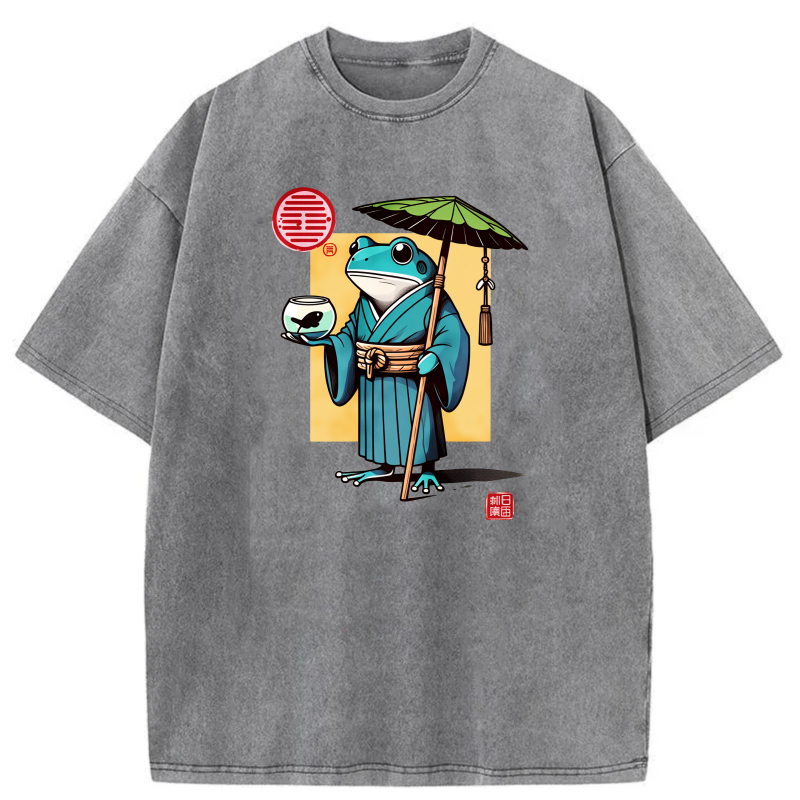 Frog In Kimono Holding Umbrella And Tea Cup tshirt 100% cotton