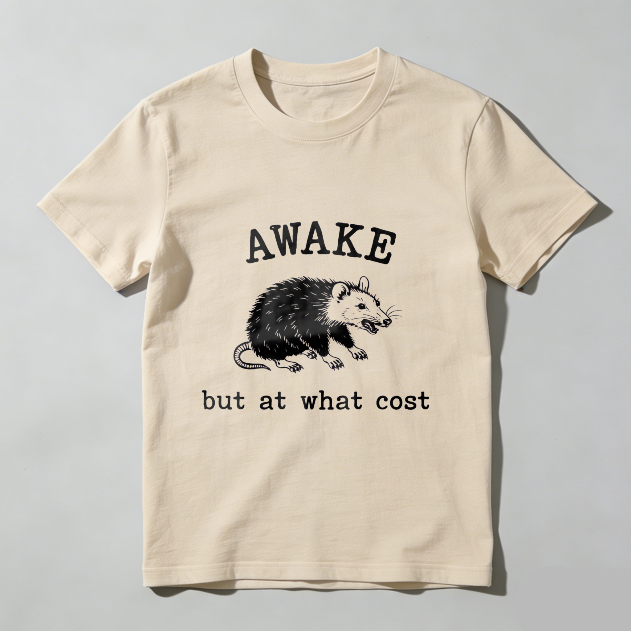 Awake But At What Cost Rat Graphic T Shirt Black Men Women Unisex Casual Wear