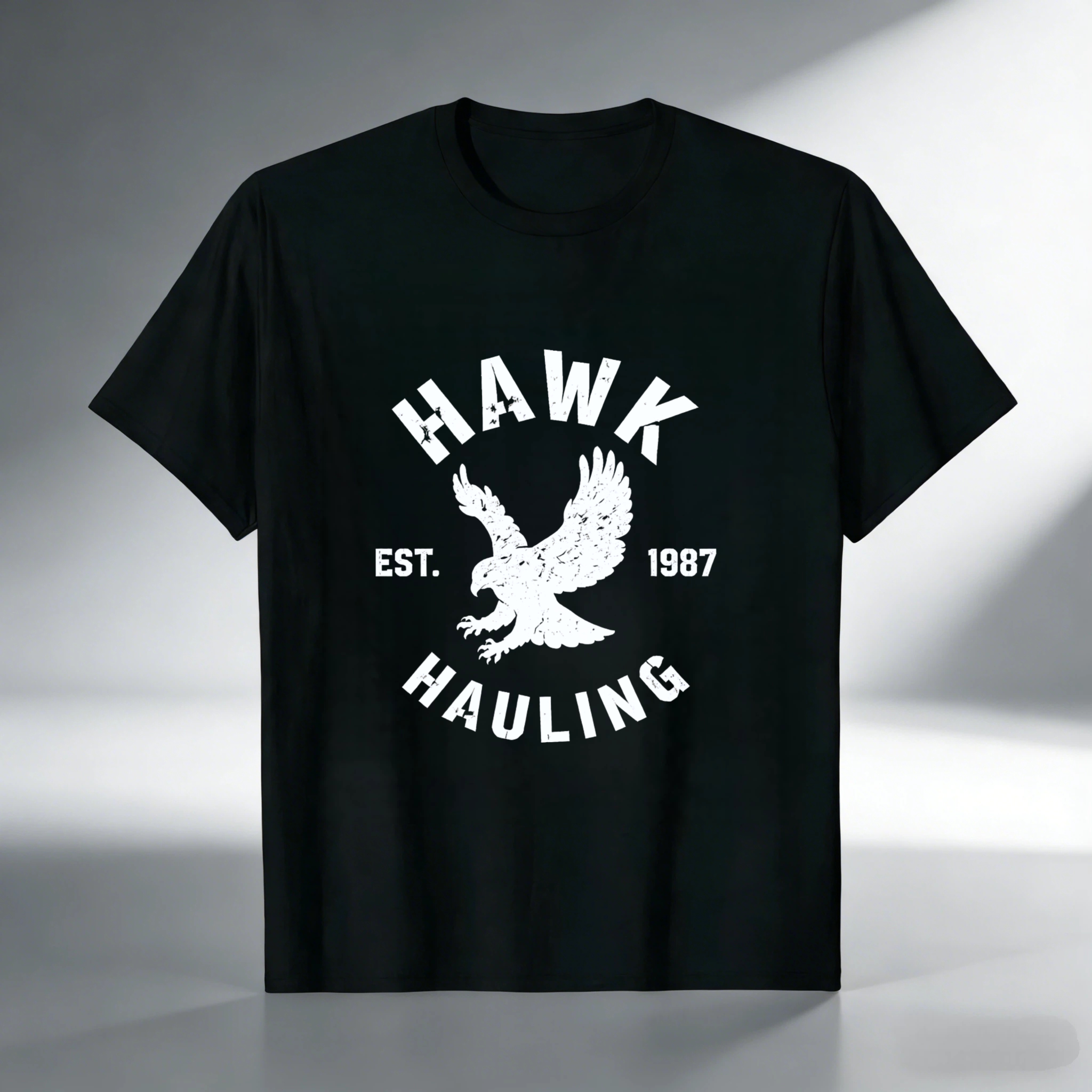 Hawk Hauling Est 1987 Eagle Logo T Shirt Black Cotton Men's Casual Graphic Tee