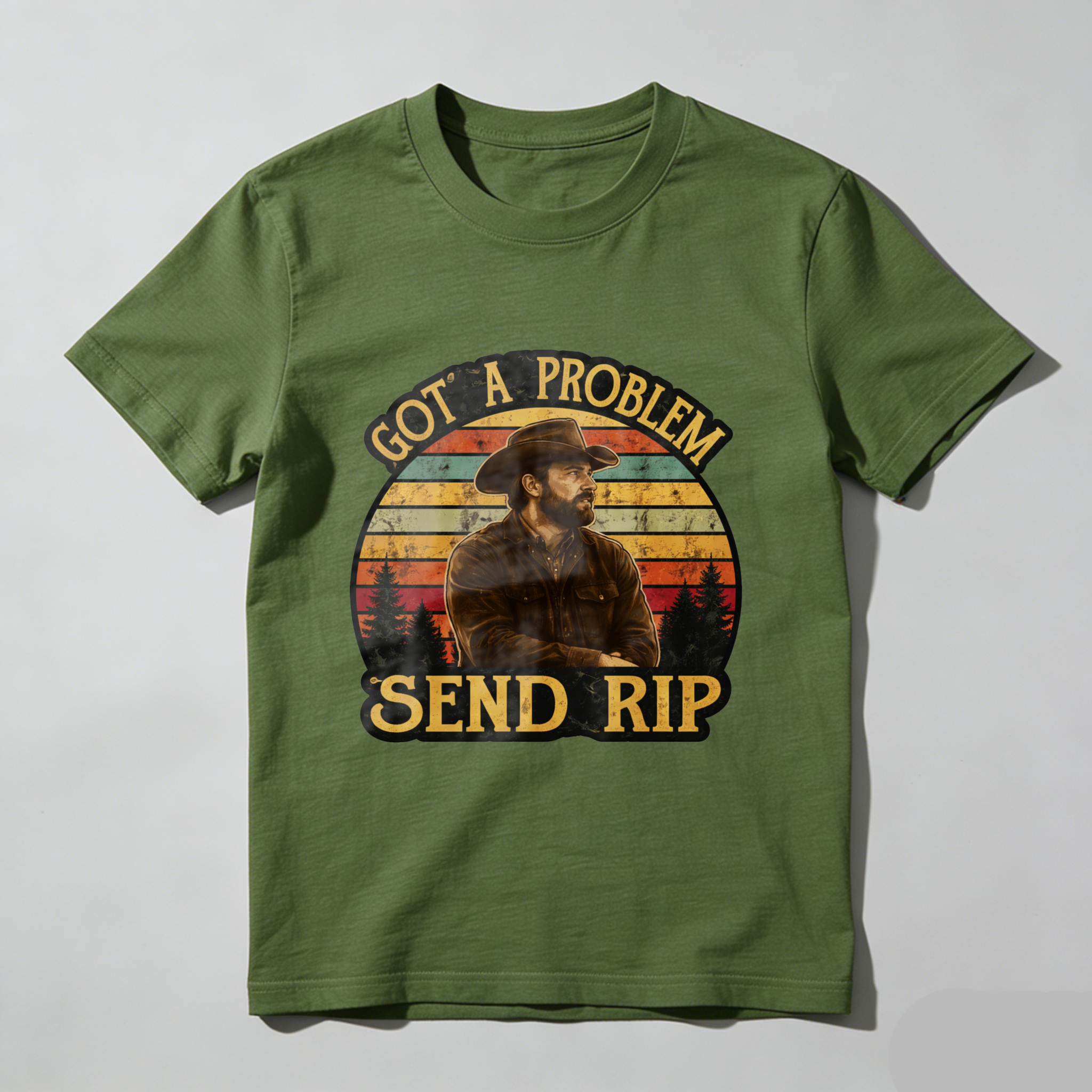 TEECURENT Got A Problem Send Rip Country Cowboy Vintage Sunset T-Shirt