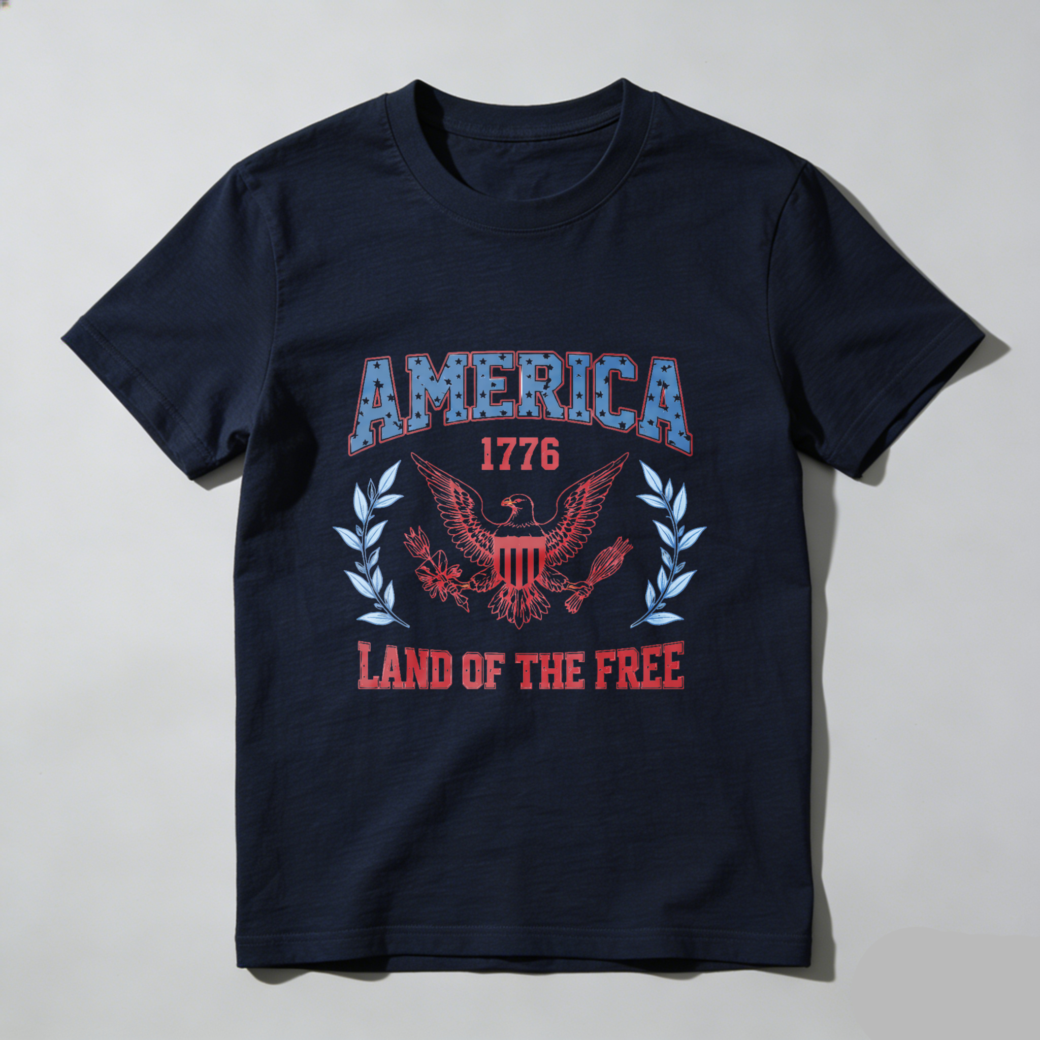 TEECURENT America 1776 Land Of The Free Patriotic Eagle T-Shirt With Laurel Wreath Design For Independence Day And National Pride WOMEN