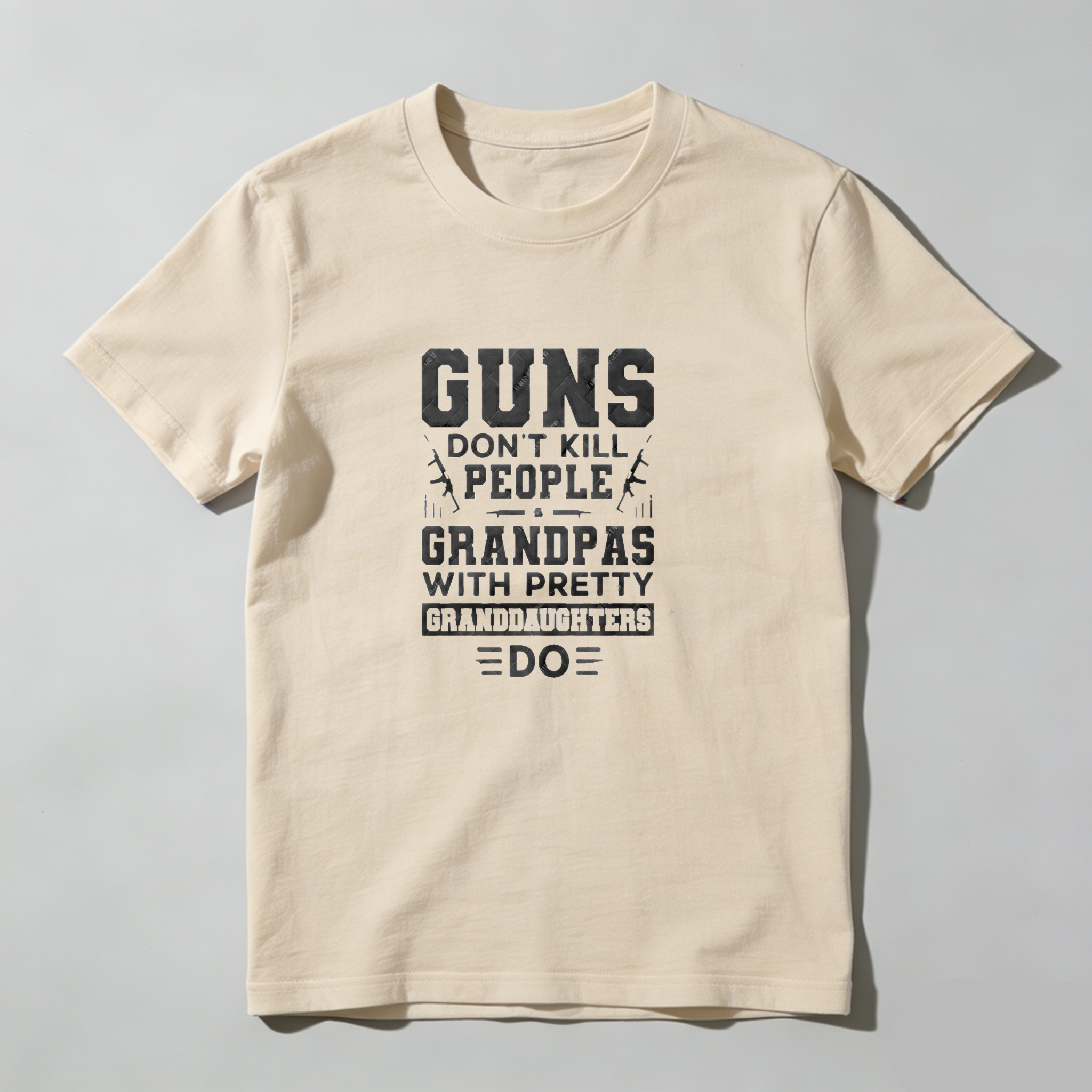 TEECURENT Guns Dont Kill People Grandpas With Pretty Granddaughters Do Pure Cotton Short Sleeve T Shirt-TeeCurent