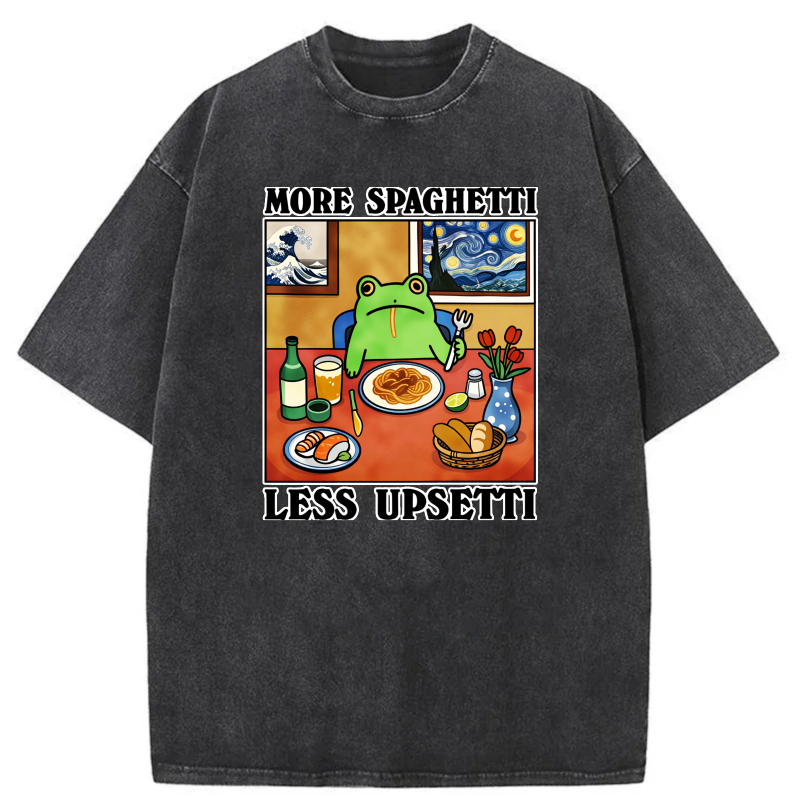 Frog Eating Spaghetti At Table With Art tshirt 100% cotton
