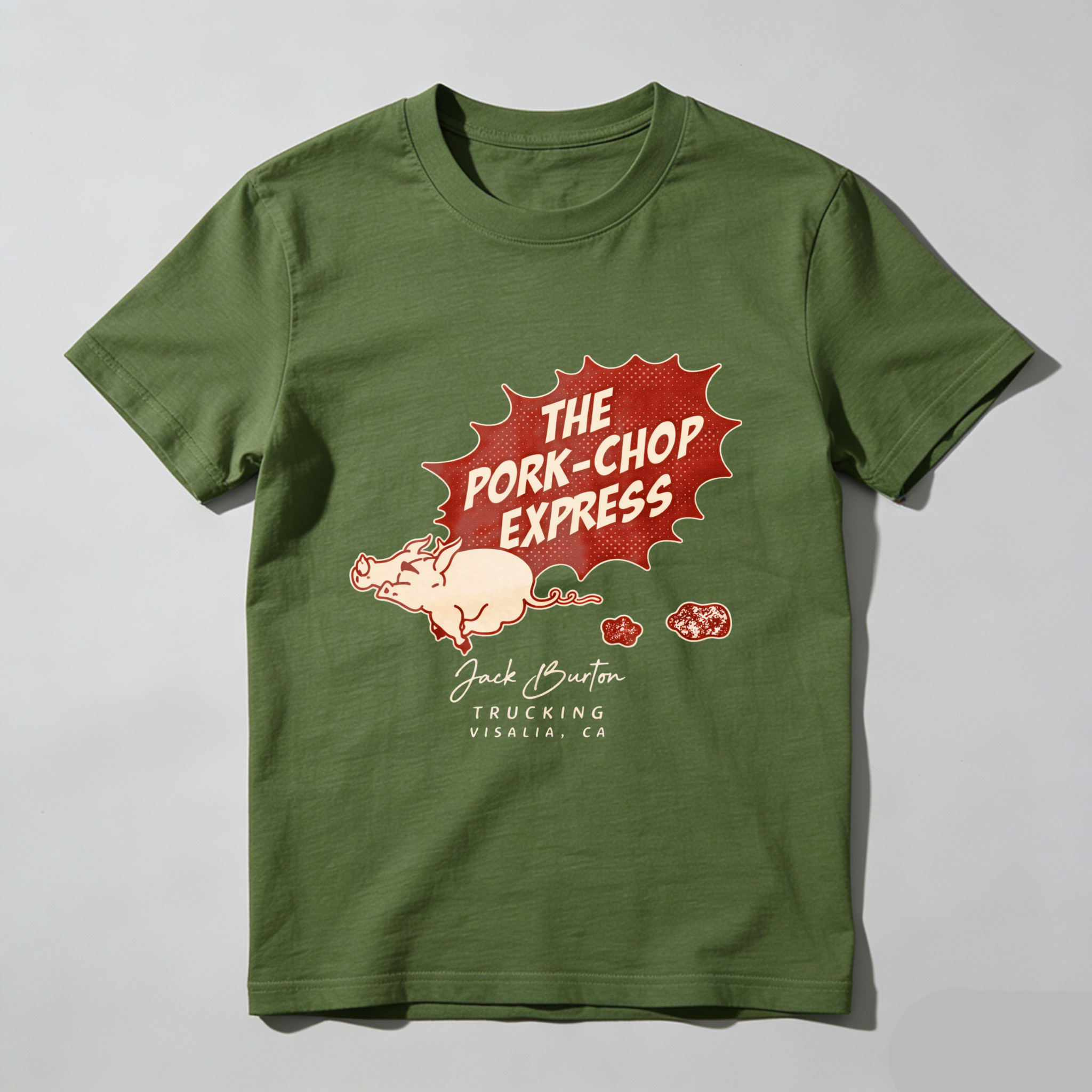 TEECURENT The Pork Chop Express Jack Burton Trucking Visalia Ca T Shirt