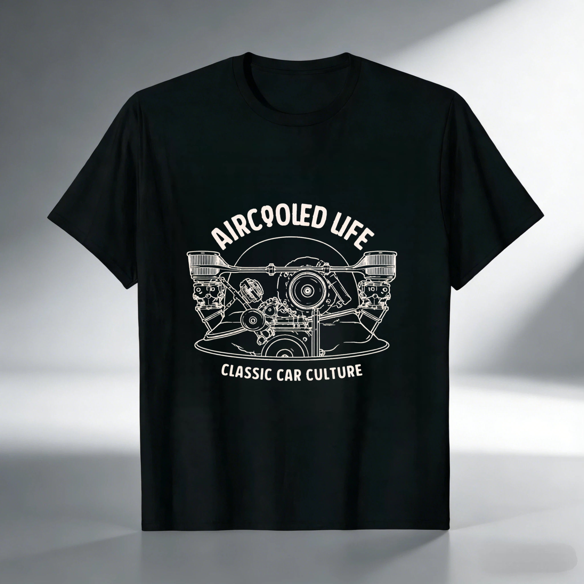 Aircooled Life Classic Car Culture T Shirt Vintage Automotive Engine Design Black Cotton Men's Tee