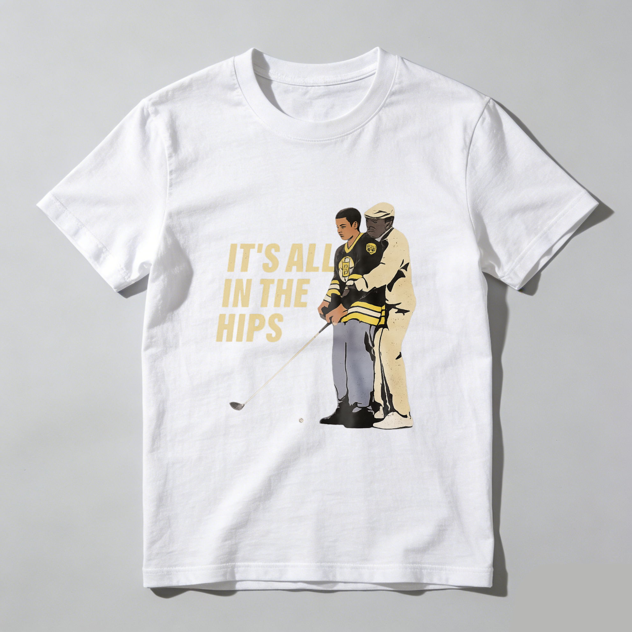 TEECURENT It All In The Hips Golf T-Shirt With Golfer And Coach Graphic Design For Men And Women Casual Wear