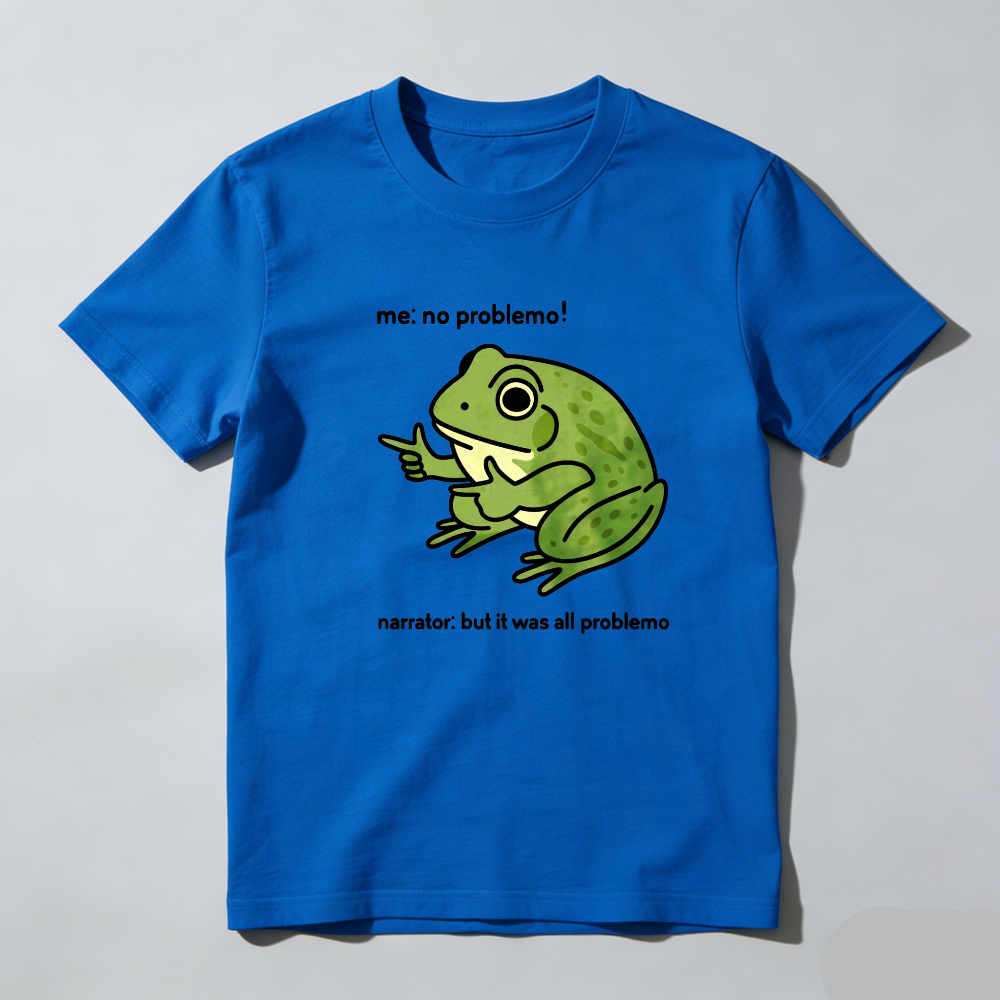 TEECURENT Frog No Problemo Narrator All Problemo Pure Cotton Short Sleeve T-Shirt-TeeCurent