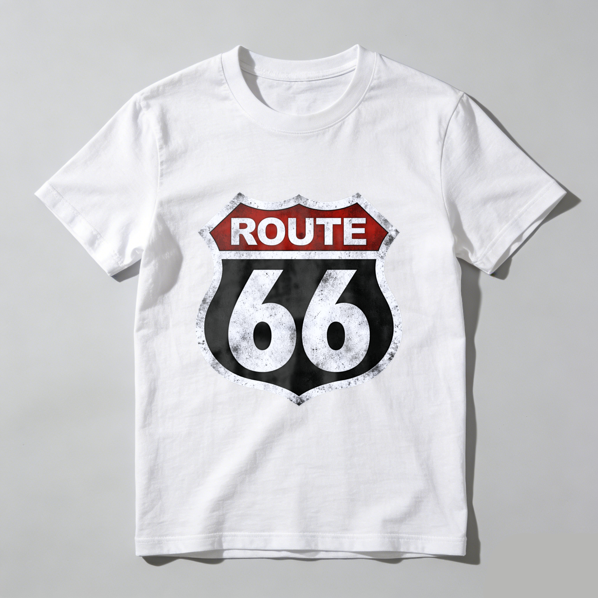 Route 66 Classic Highway Sign T-Shirt Black Vintage Road Trip Design Men Women Unisex Casual Wear