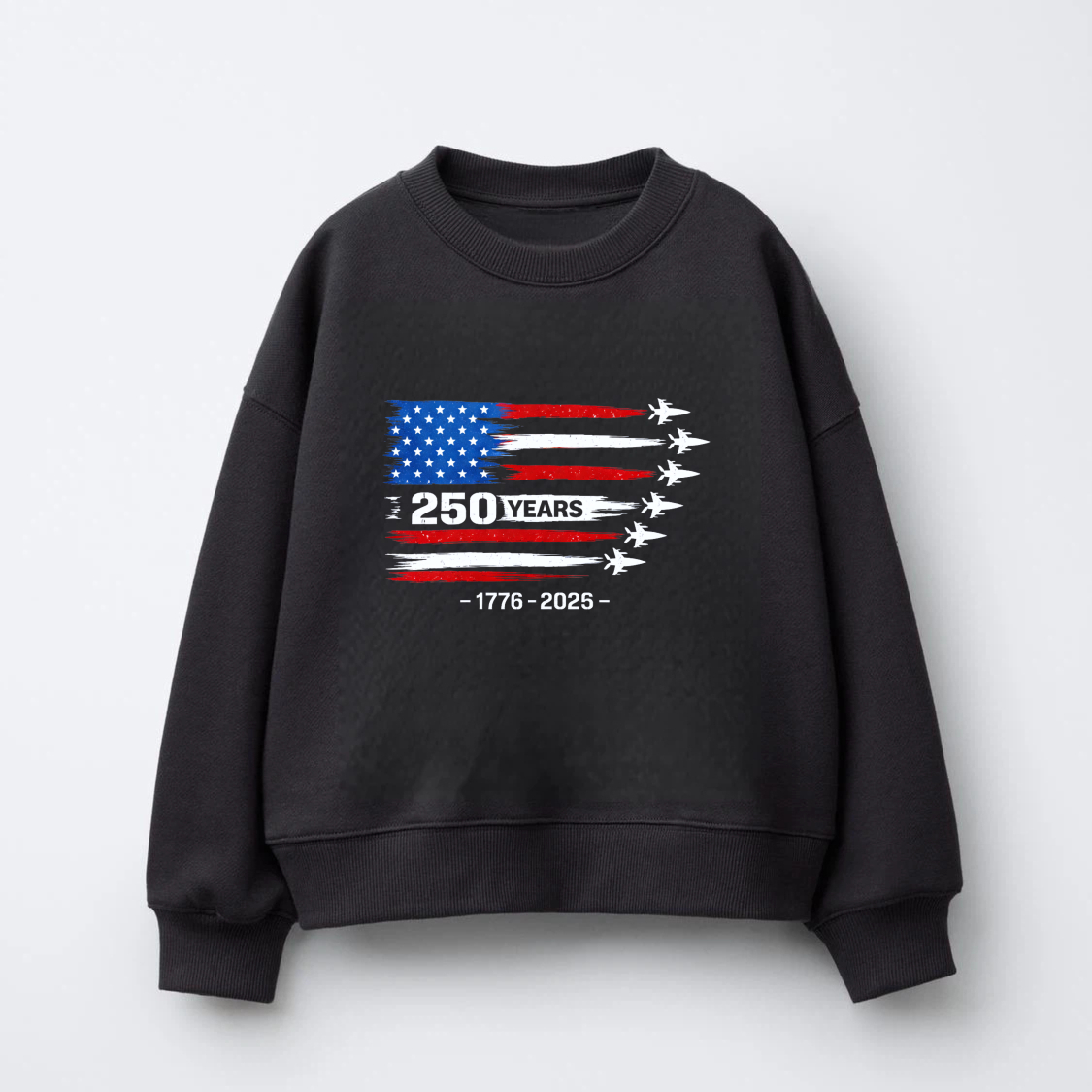 American Flag 250 Years Independence Day 1776 2025 Celebration Sweatshirt Black Unisex Crewneck Pullover Long Sleeve Casual Top