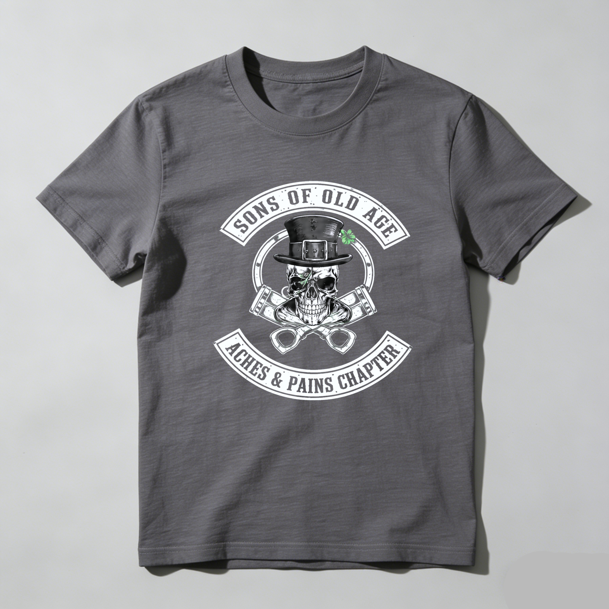 TEECURENT Sons Of Old Age Aches And Pains Chapter T Shirt Black Motorcycle Biker Skull Top Hat Design Men's Casual Wear