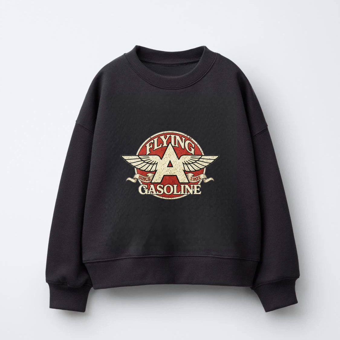 TEECURENT Flying A Gasoline Logo Sweatshirt Black Crewneck Pullover Vintage Aviator Design Men Women Unisex Casual Top