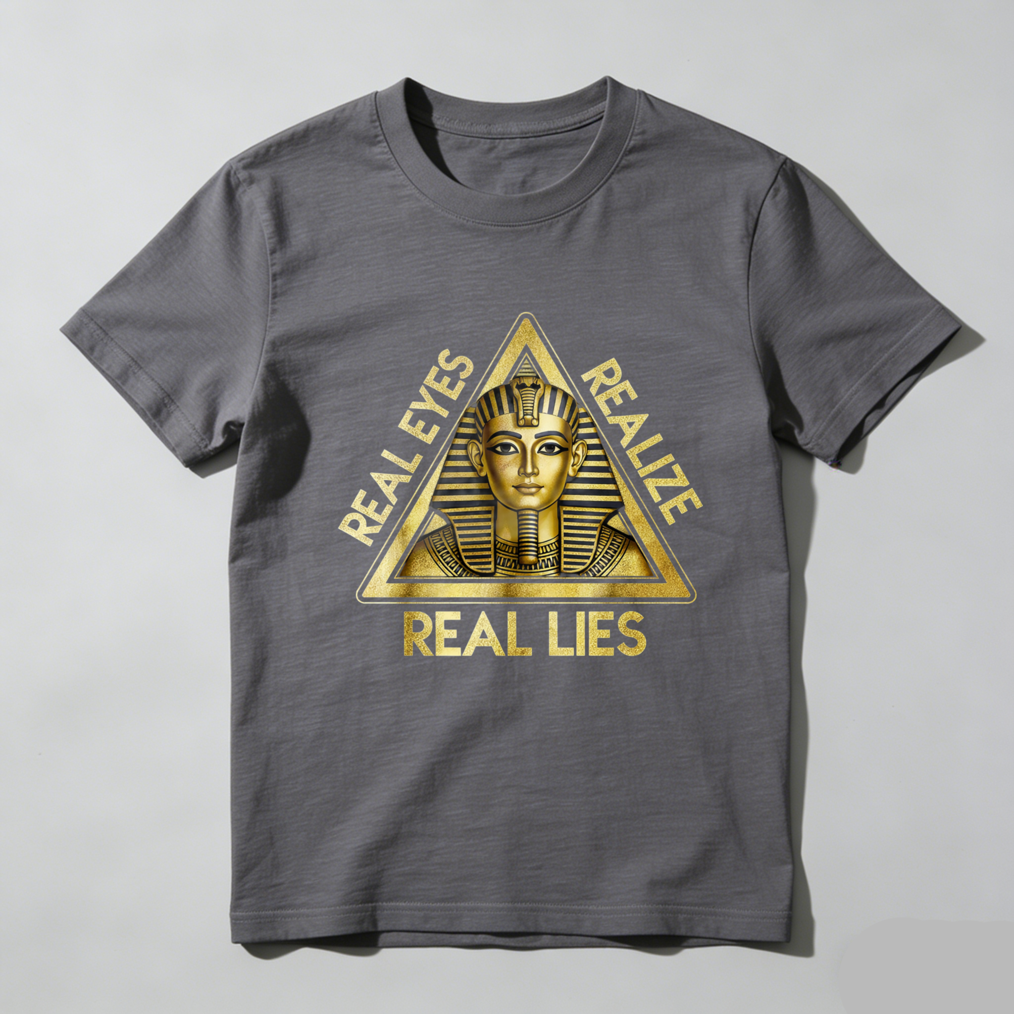 TEECURENT  Real Eyes Realize Real Lies Pyramid Sphinx Design TEECURENT