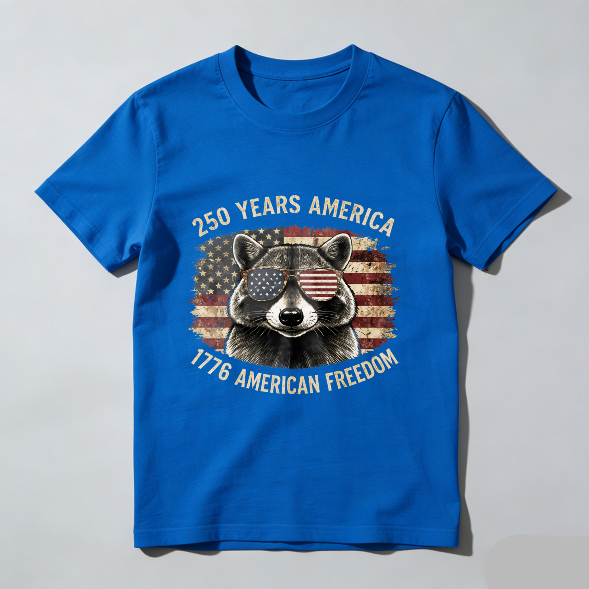 250 Years America 1776 American Freedom Raccoon With Usa Flag Sunglasses T Shirt